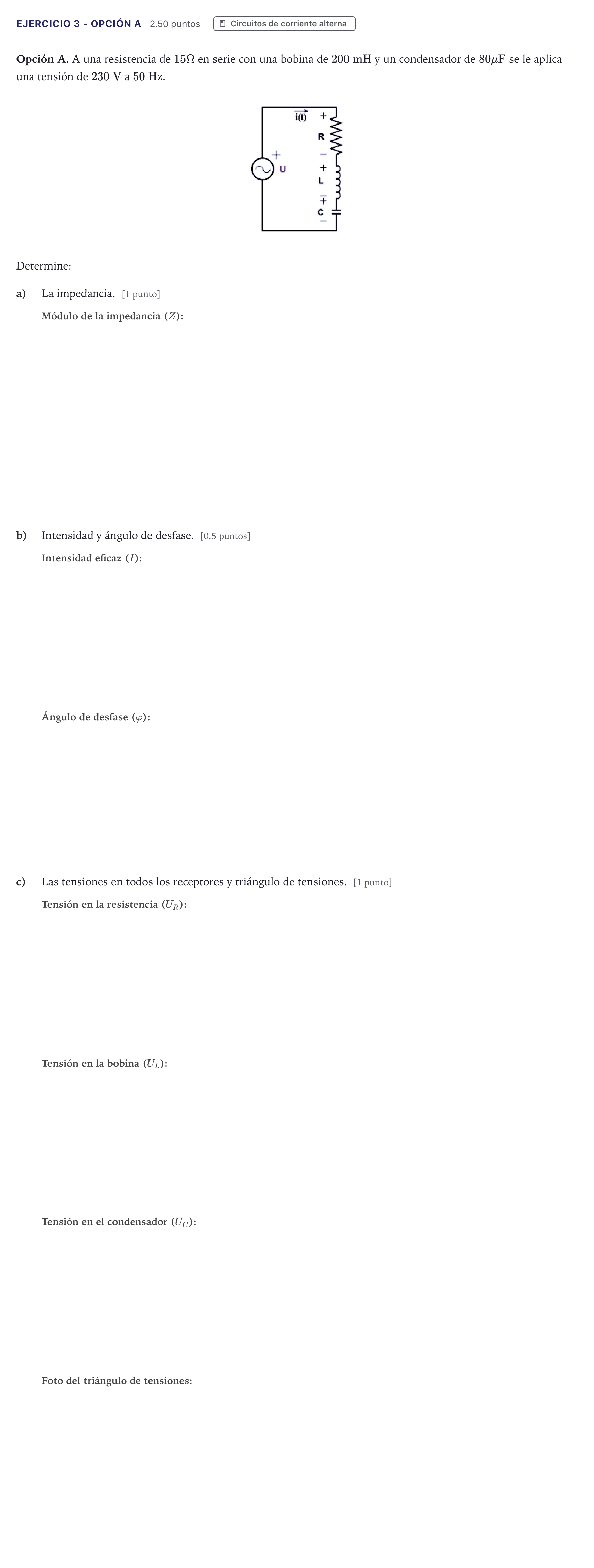 Enunciado: Ejercicio 3 - Opción A · Tecnología e Ingeniería II PAU Canarias Junio 2026