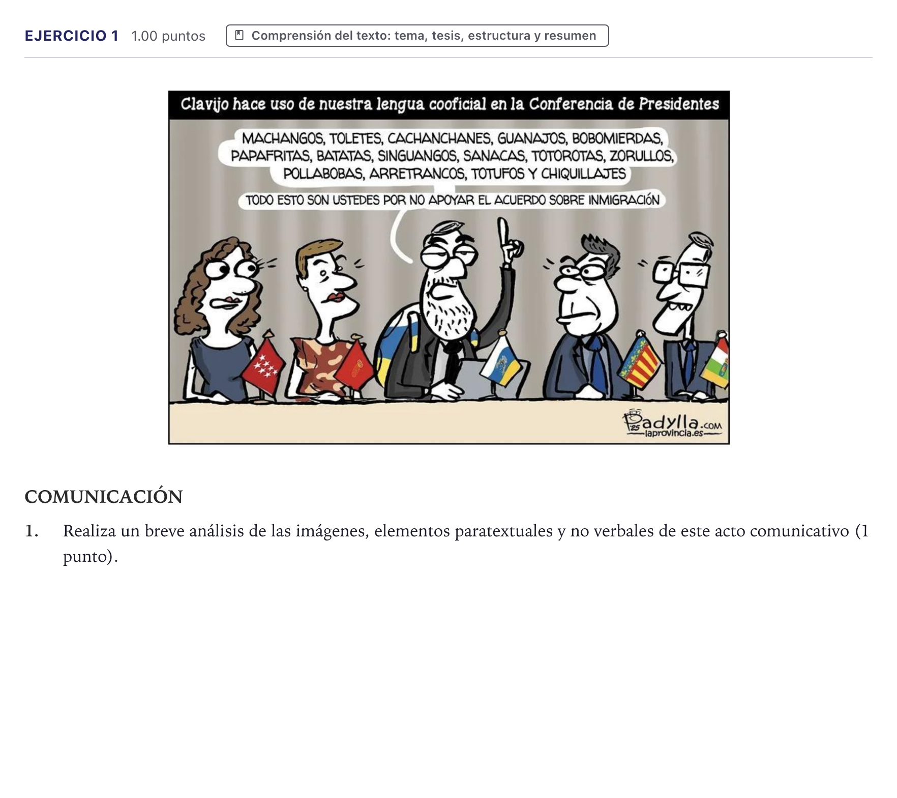 Enunciado: Problema 1 · Lengua Castellana y Literatura II PAU Canarias Julio 2026