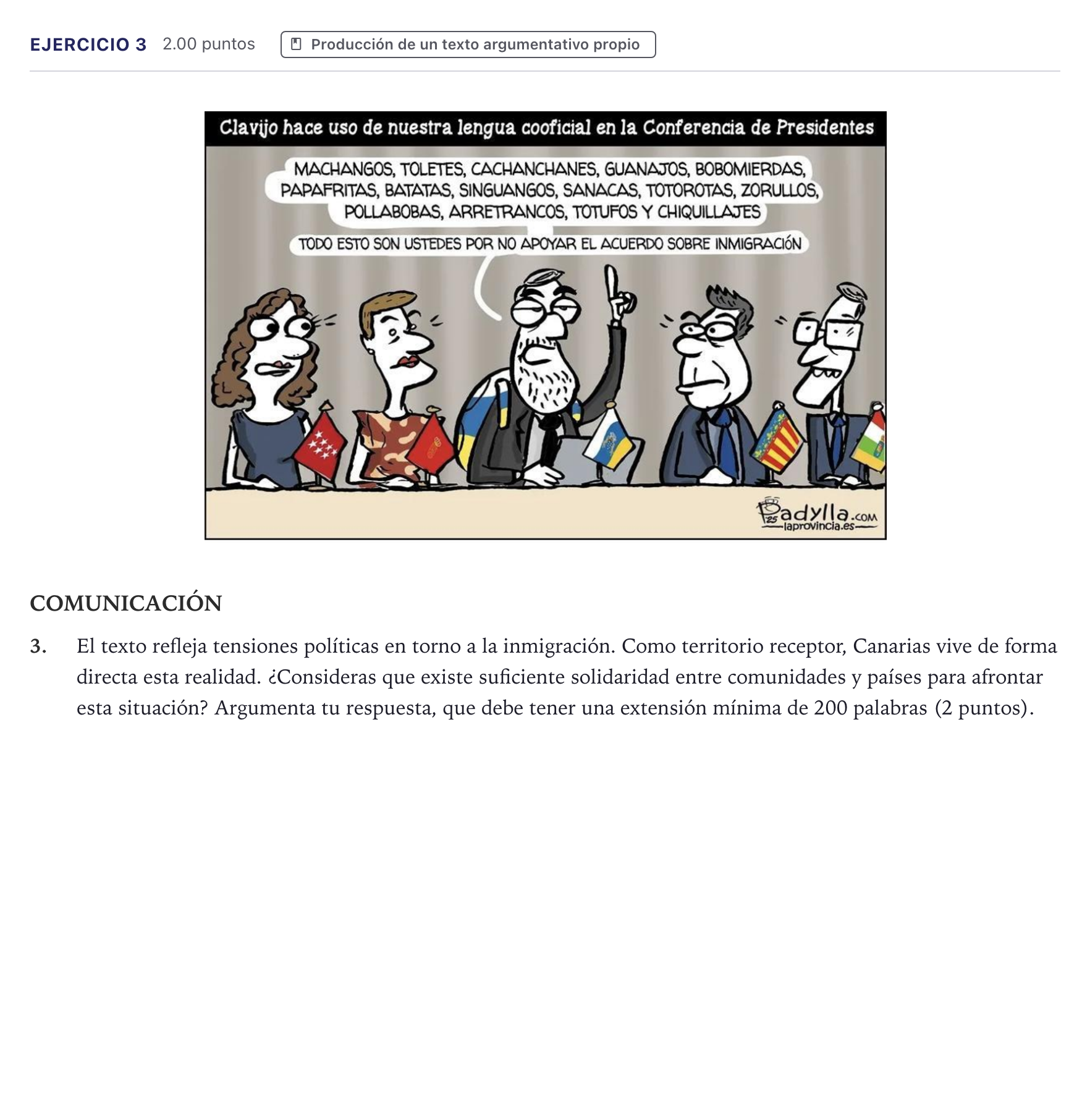 Enunciado: Problema 3 · Lengua Castellana y Literatura II PAU Canarias Julio 2026