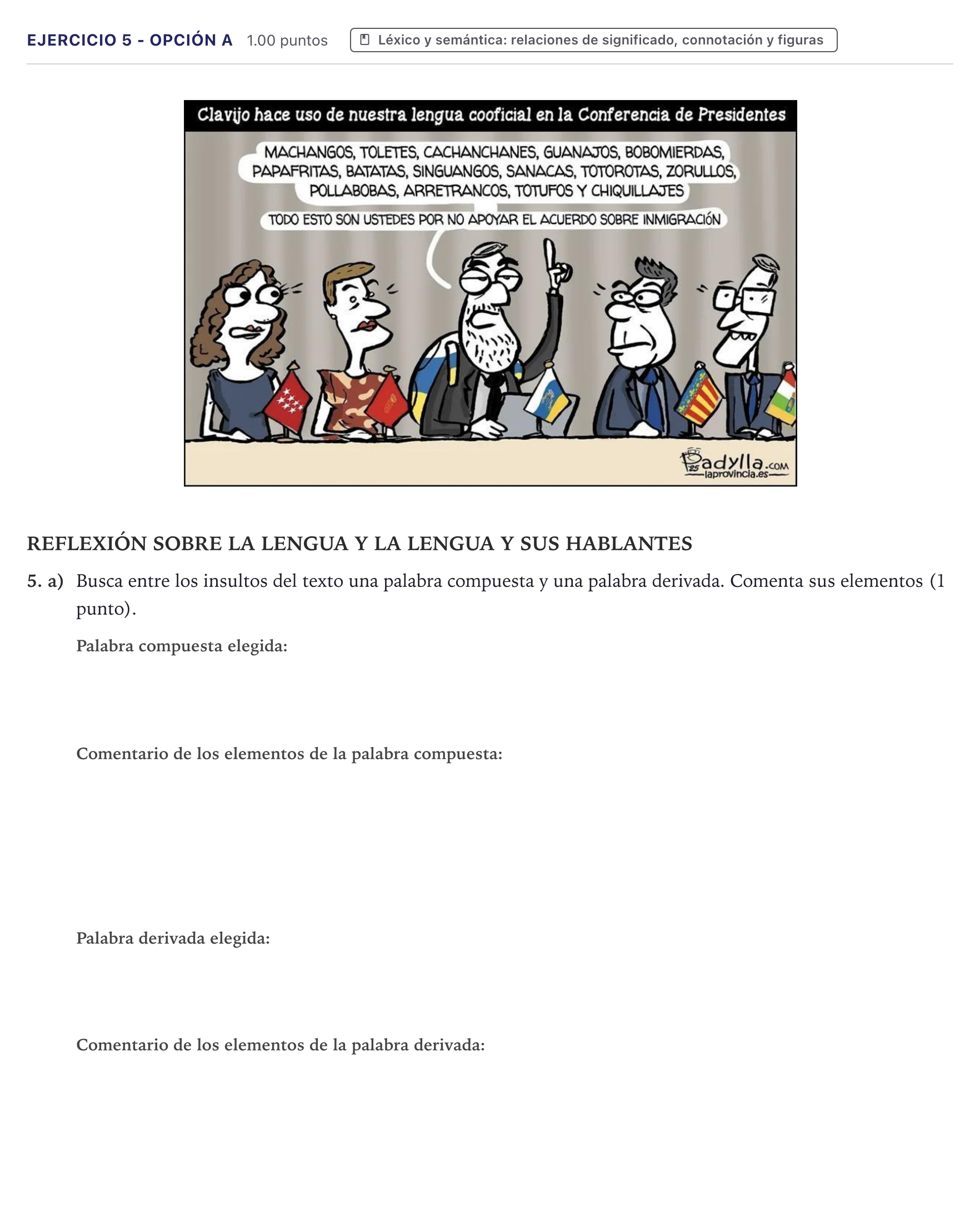 Enunciado: Ejercicio 5 - Opción a · Lengua Castellana y Literatura II PAU Canarias Julio 2026