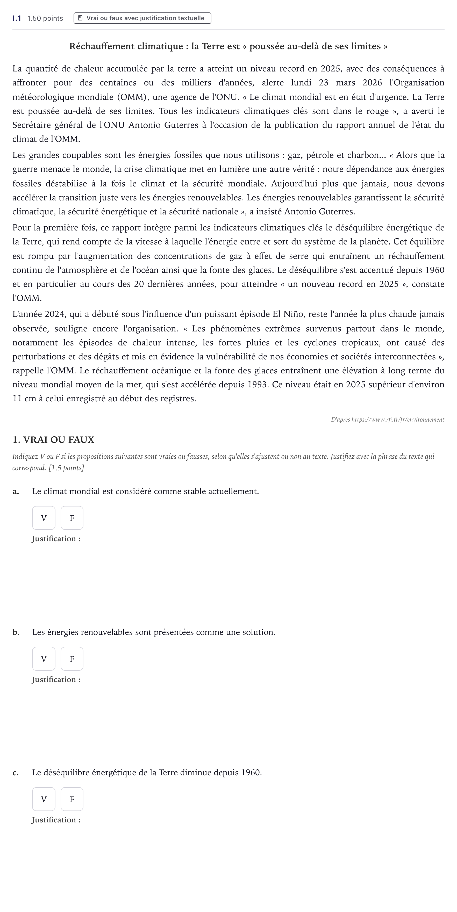Enunciado: Ejercicio I.1 · Francés PAU Canarias Julio 2026