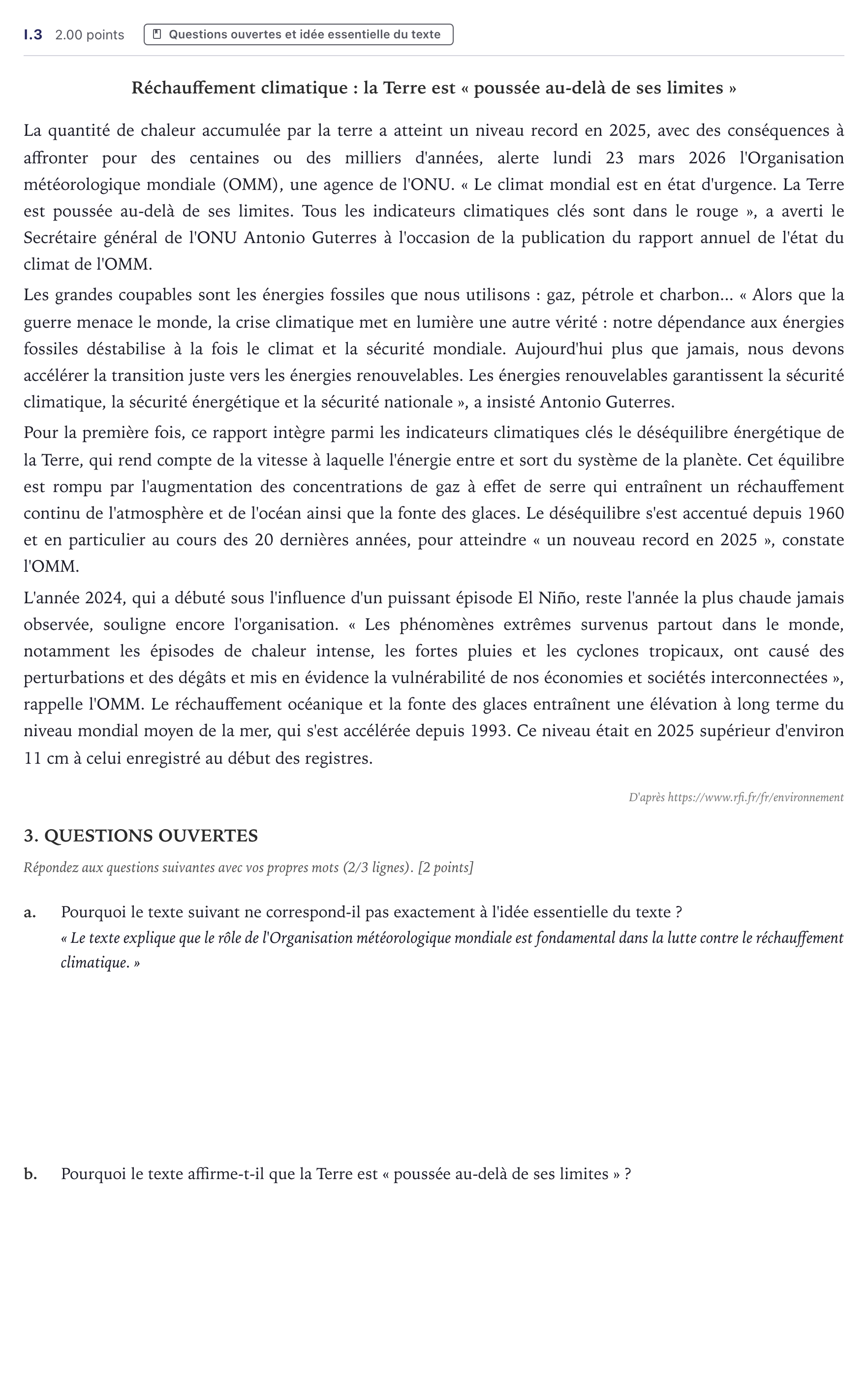 Enunciado: Ejercicio I.3 · Francés PAU Canarias Julio 2026