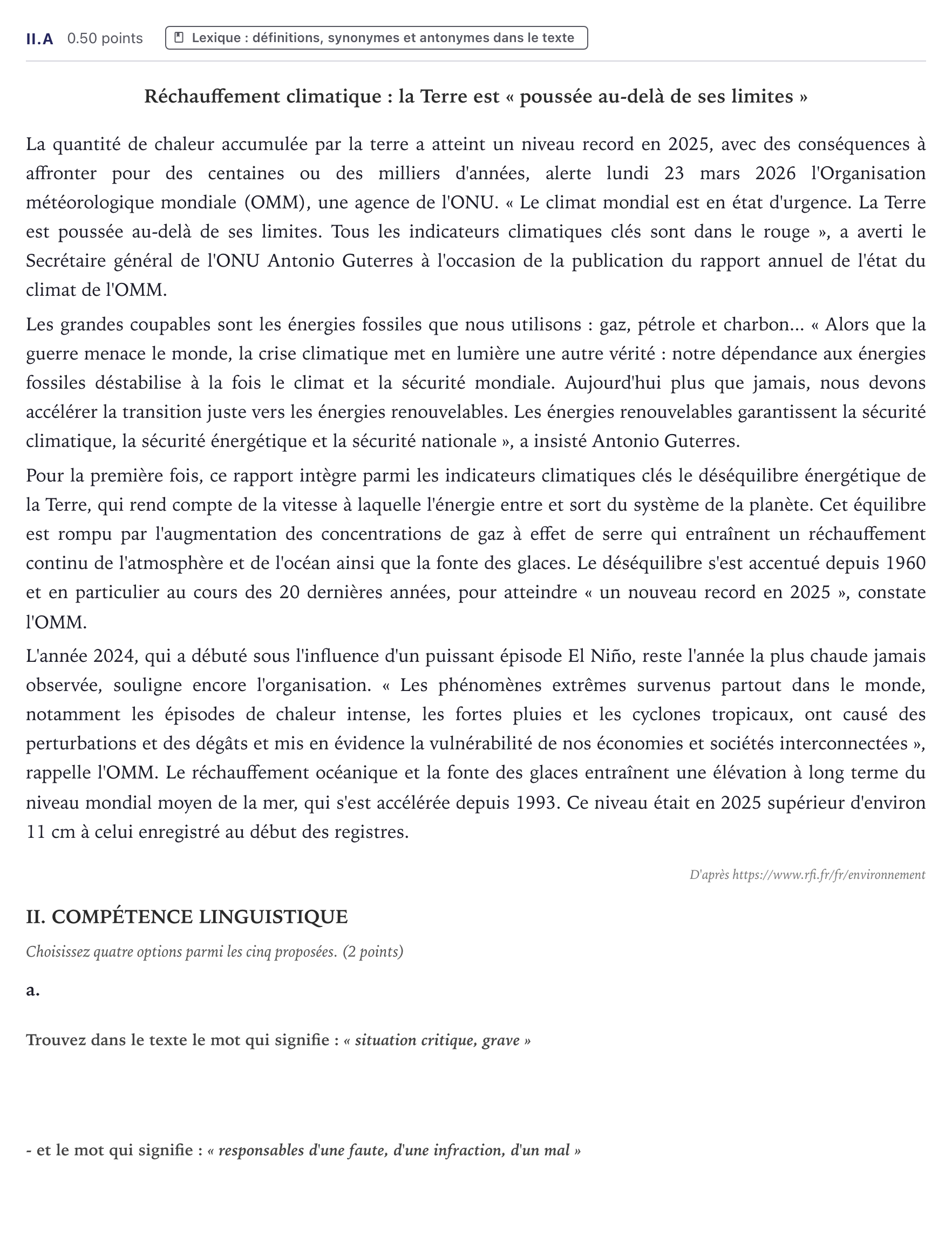 Enunciado: Ejercicio II.a · Francés PAU Canarias Julio 2026