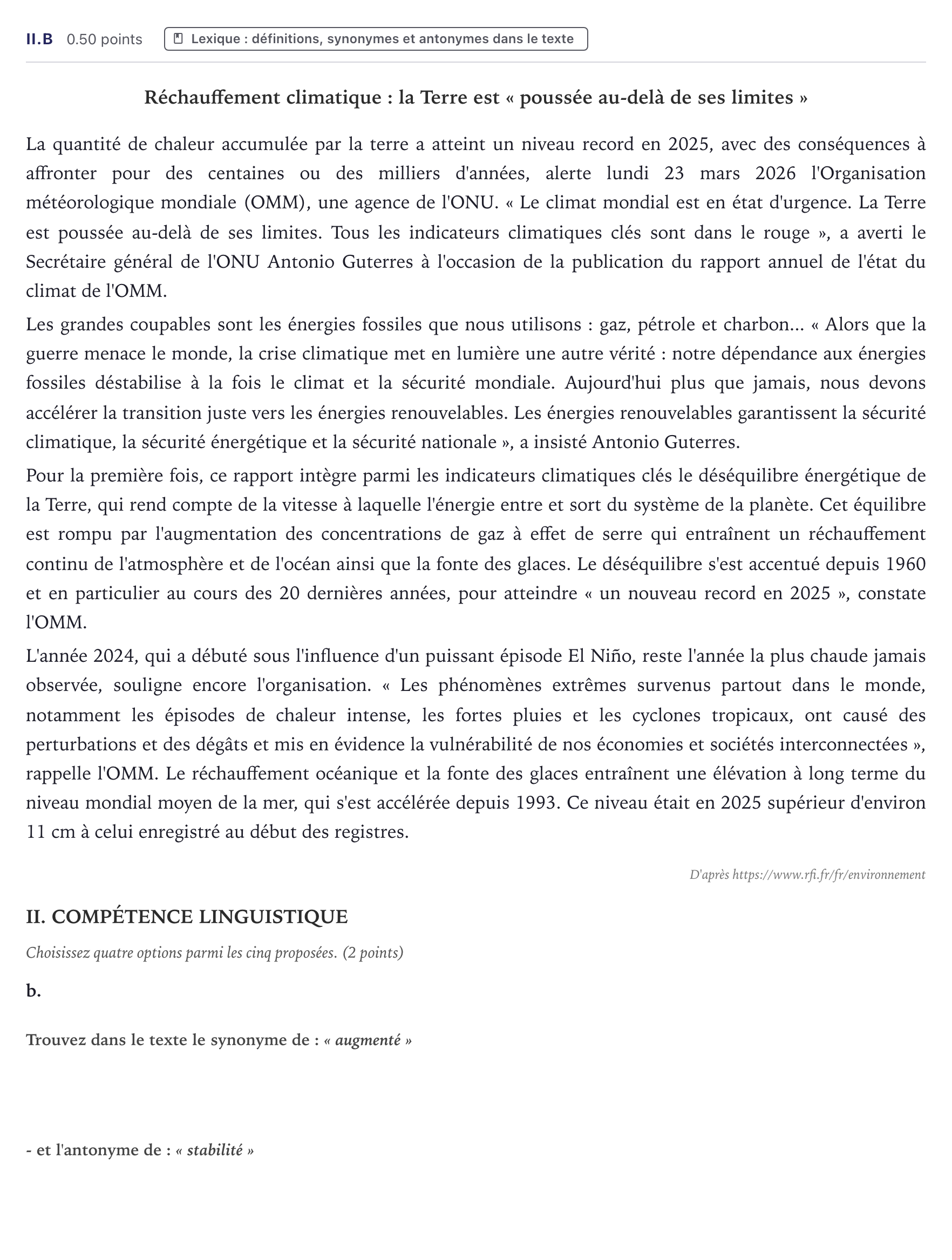 Enunciado: Ejercicio II.b · Francés PAU Canarias Julio 2026