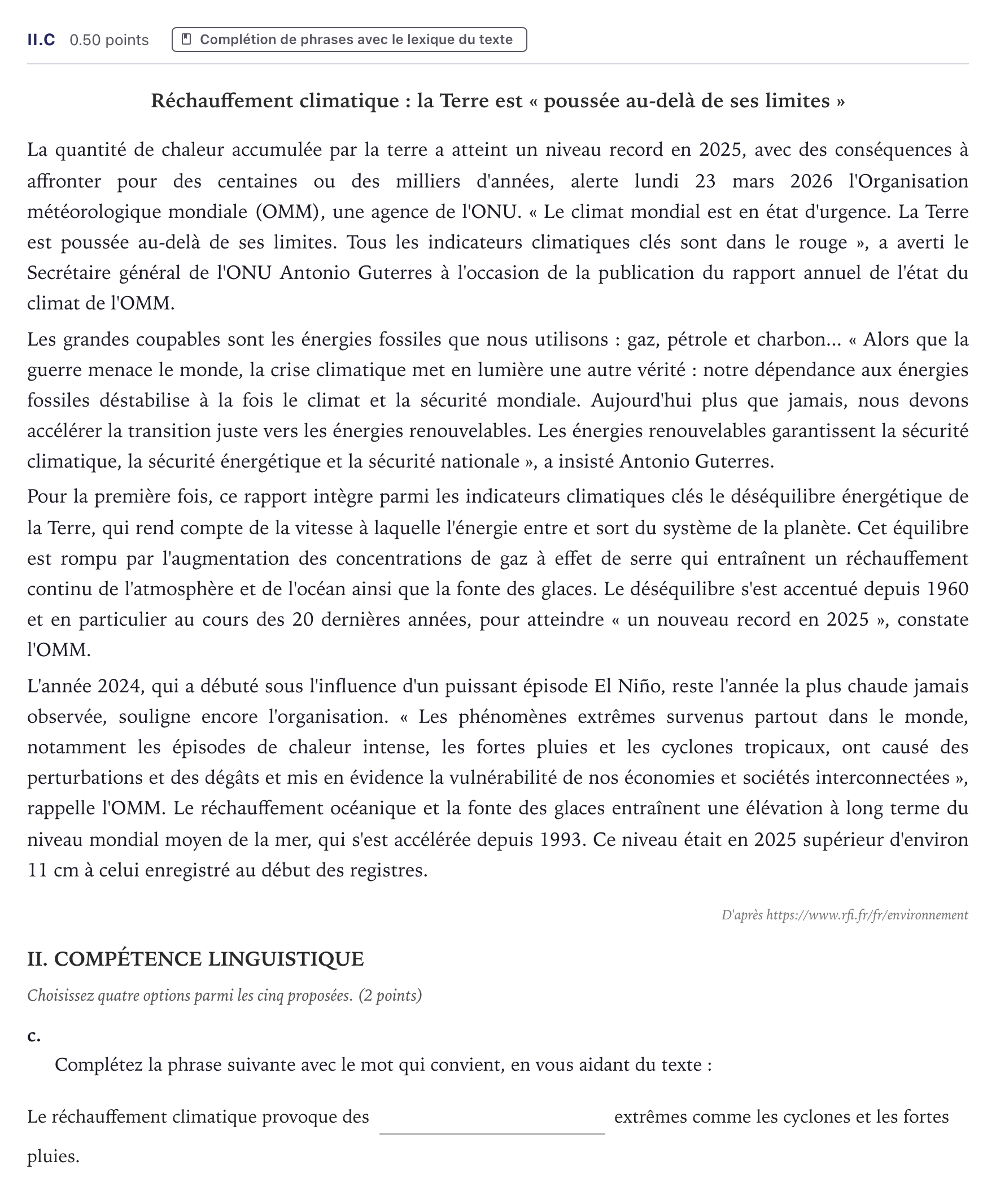 Enunciado: Ejercicio II.c · Francés PAU Canarias Julio 2026