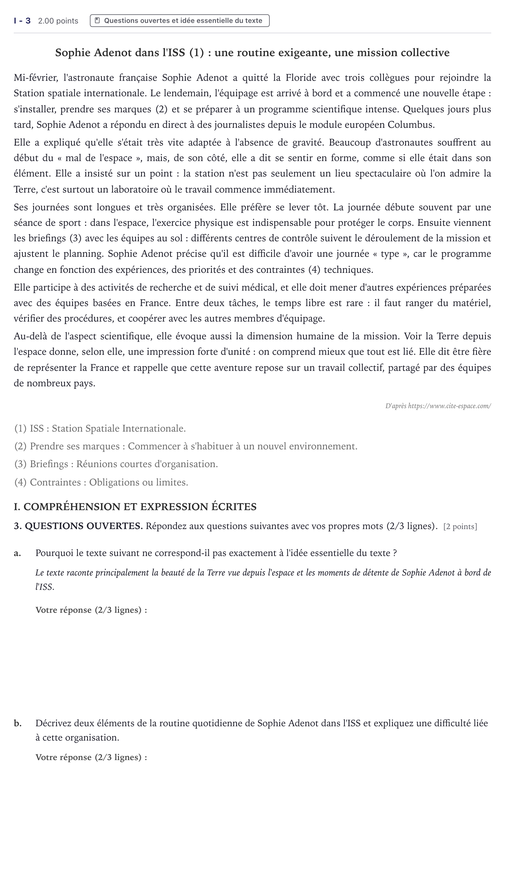 Enunciado: Ejercicio I - 3 · Francés PAU Canarias Julio (Reserva) 2026