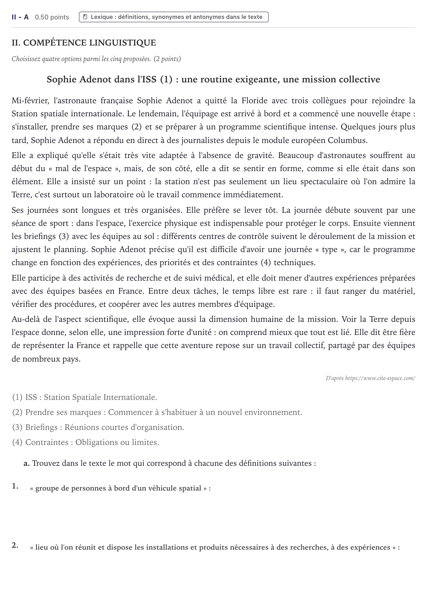 Enunciado: Ejercicio II - a · Francés PAU Canarias Julio (Reserva) 2026