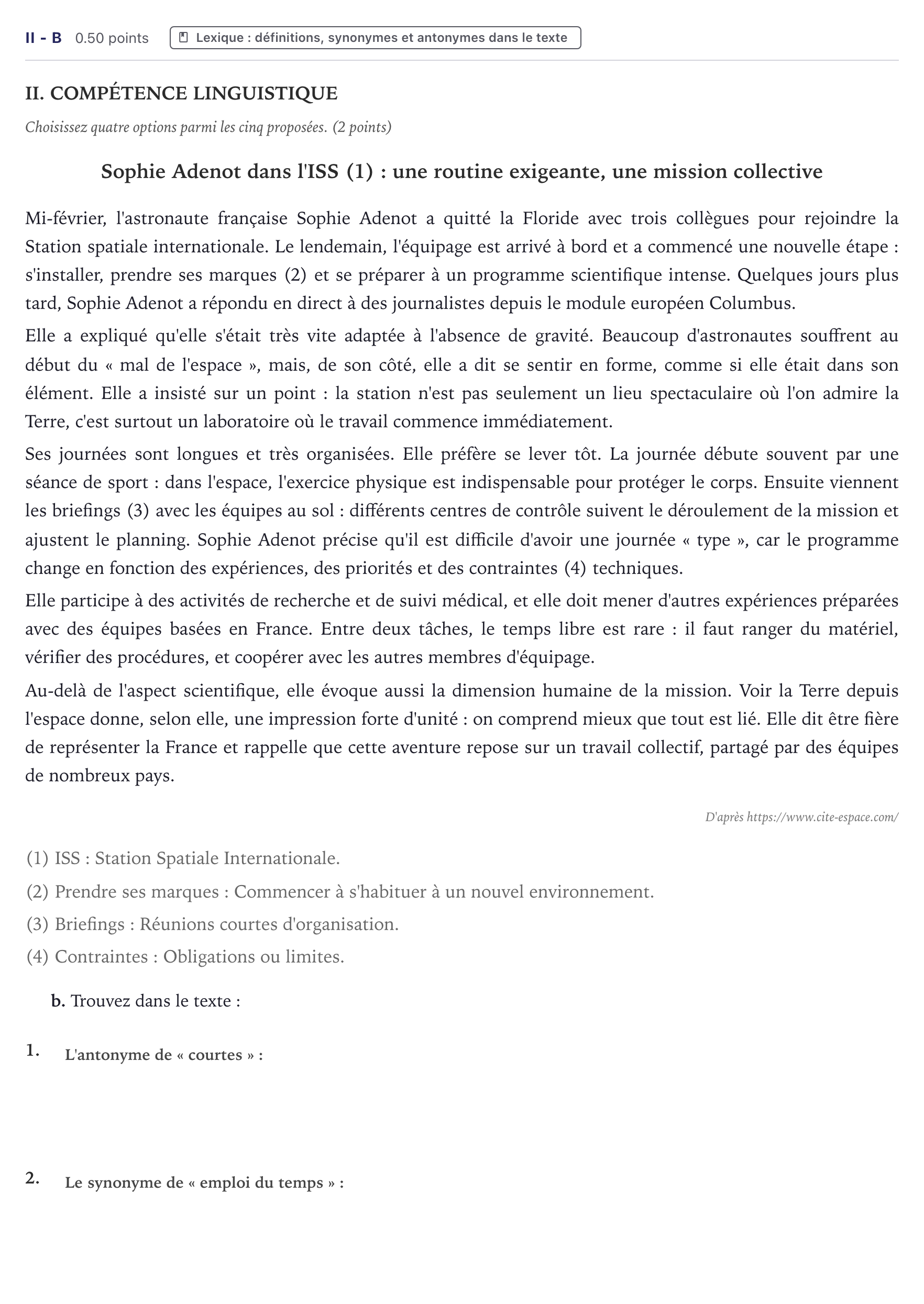 Enunciado: Ejercicio II - b · Francés PAU Canarias Julio (Reserva) 2026