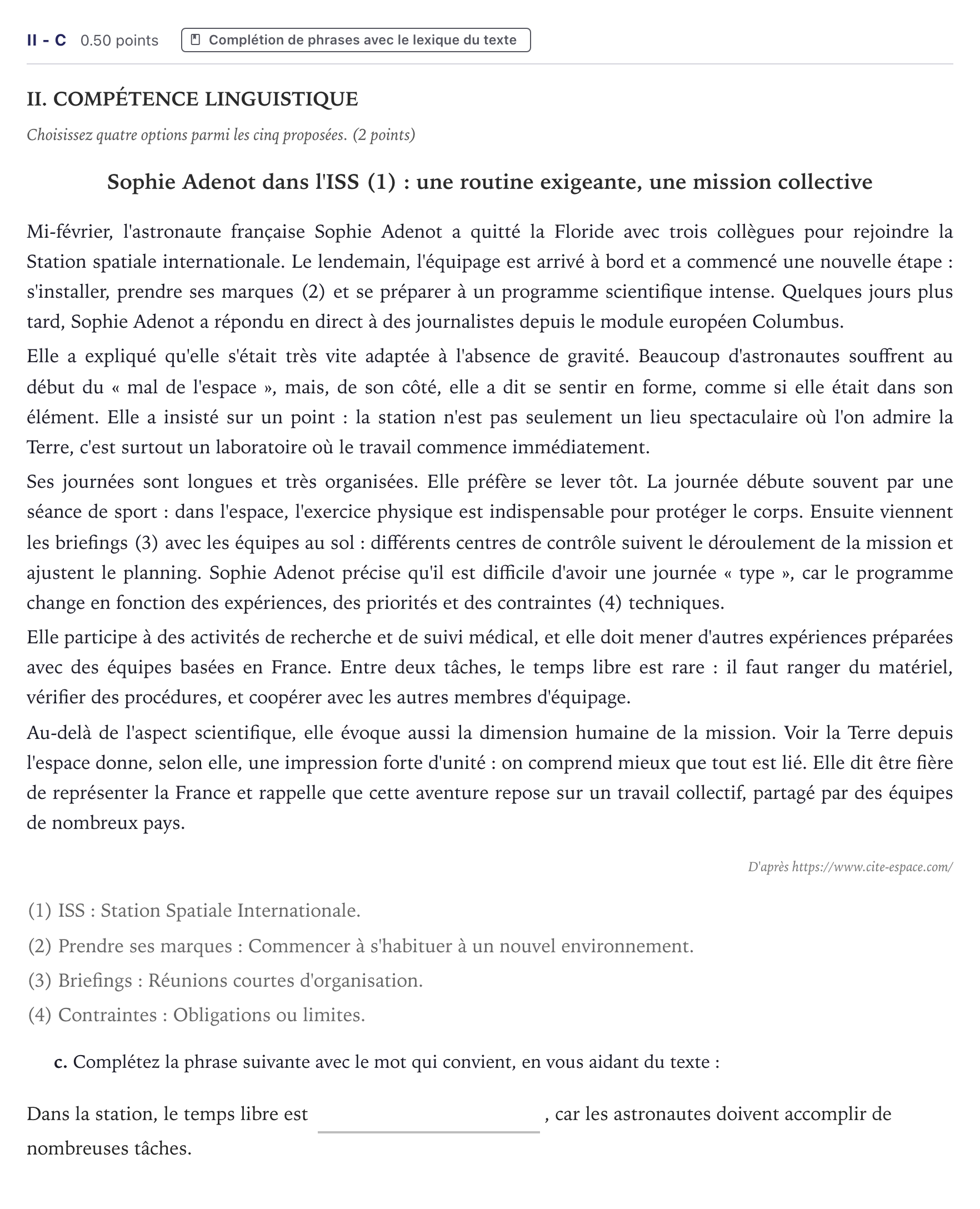 Enunciado: Ejercicio II - c · Francés PAU Canarias Julio (Reserva) 2026