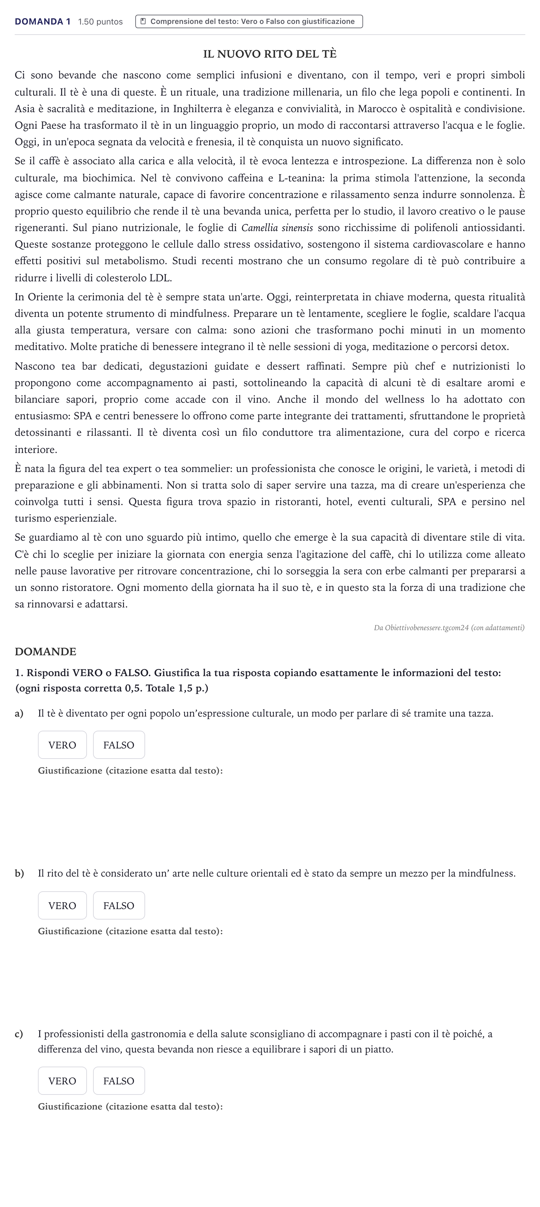 Enunciado: Ejercicio Domanda 1 · Italiano PAU Canarias Julio 2026