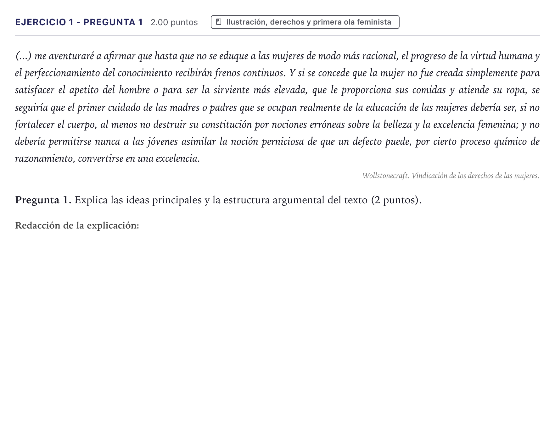 Enunciado: Ejercicio 1 - Pregunta 1 · Historia de la Filosofía PAU Canarias Julio 2026