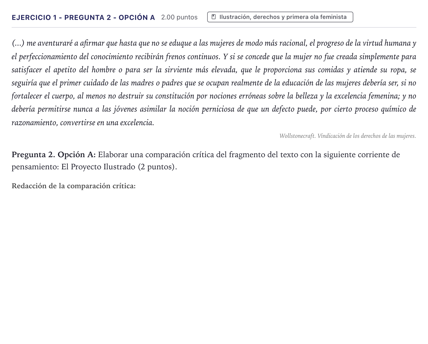 Enunciado: Ejercicio 1 - Pregunta 2 - Opción A · Historia de la Filosofía PAU Canarias Julio 2026