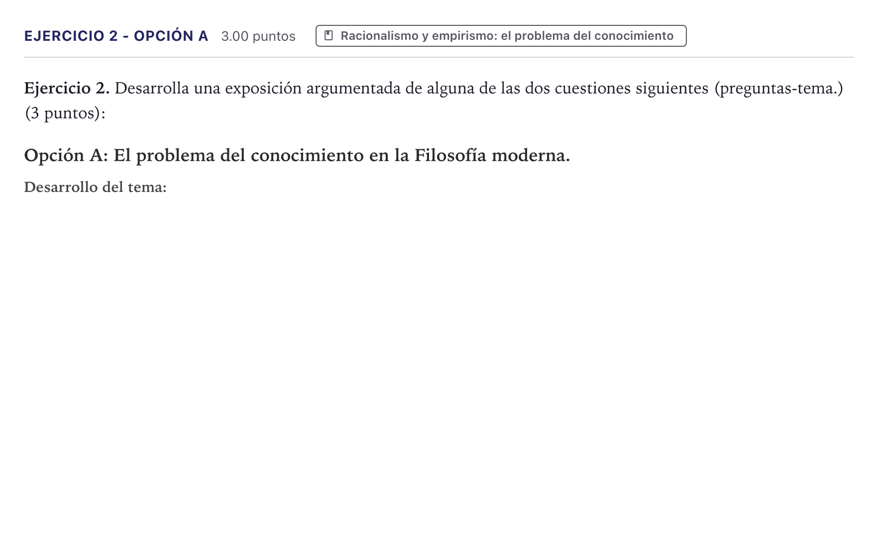 Enunciado: Ejercicio 2 - Opción A · Historia de la Filosofía PAU Canarias Julio 2026