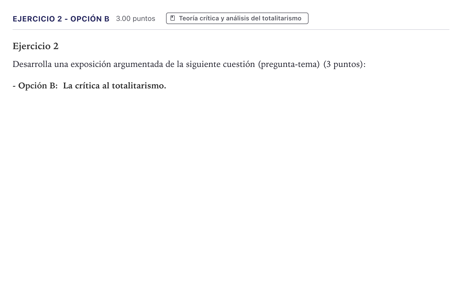 Enunciado: Ejercicio 2 - Opción B · Historia de la Filosofía PAU Canarias Julio 2026