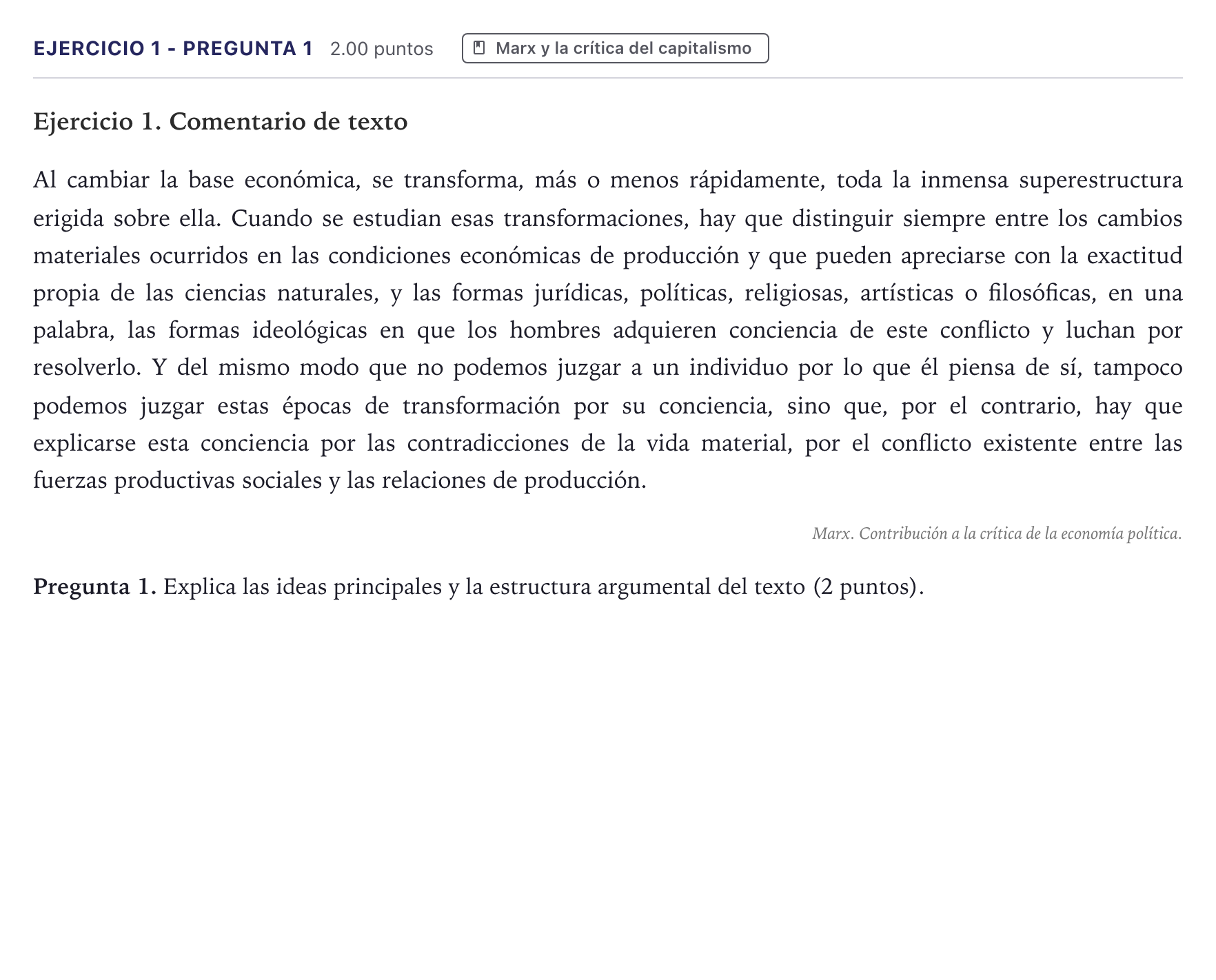 Enunciado: Ejercicio 1 - Pregunta 1 · Historia de la Filosofía PAU Canarias Julio (Reserva) 2026