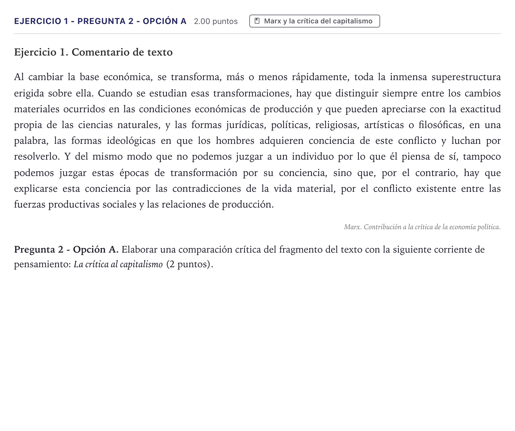 Enunciado: Ejercicio 1 - Pregunta 2 - Opción A · Historia de la Filosofía PAU Canarias Julio (Reserva) 2026