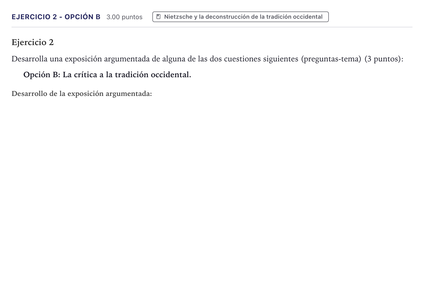 Enunciado: Ejercicio 2 - Opción B · Historia de la Filosofía PAU Canarias Julio (Reserva) 2026