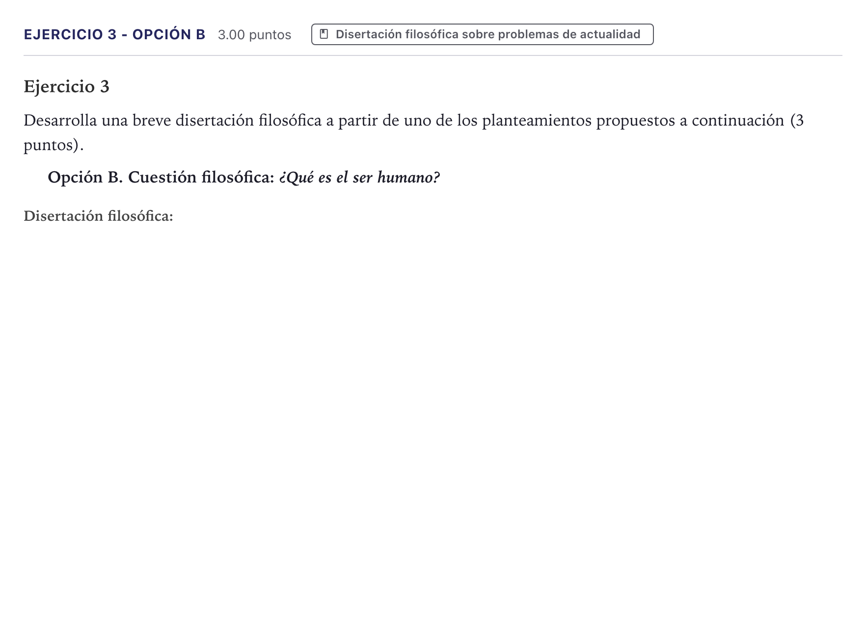 Enunciado: Ejercicio 3 - Opción B · Historia de la Filosofía PAU Canarias Julio (Reserva) 2026