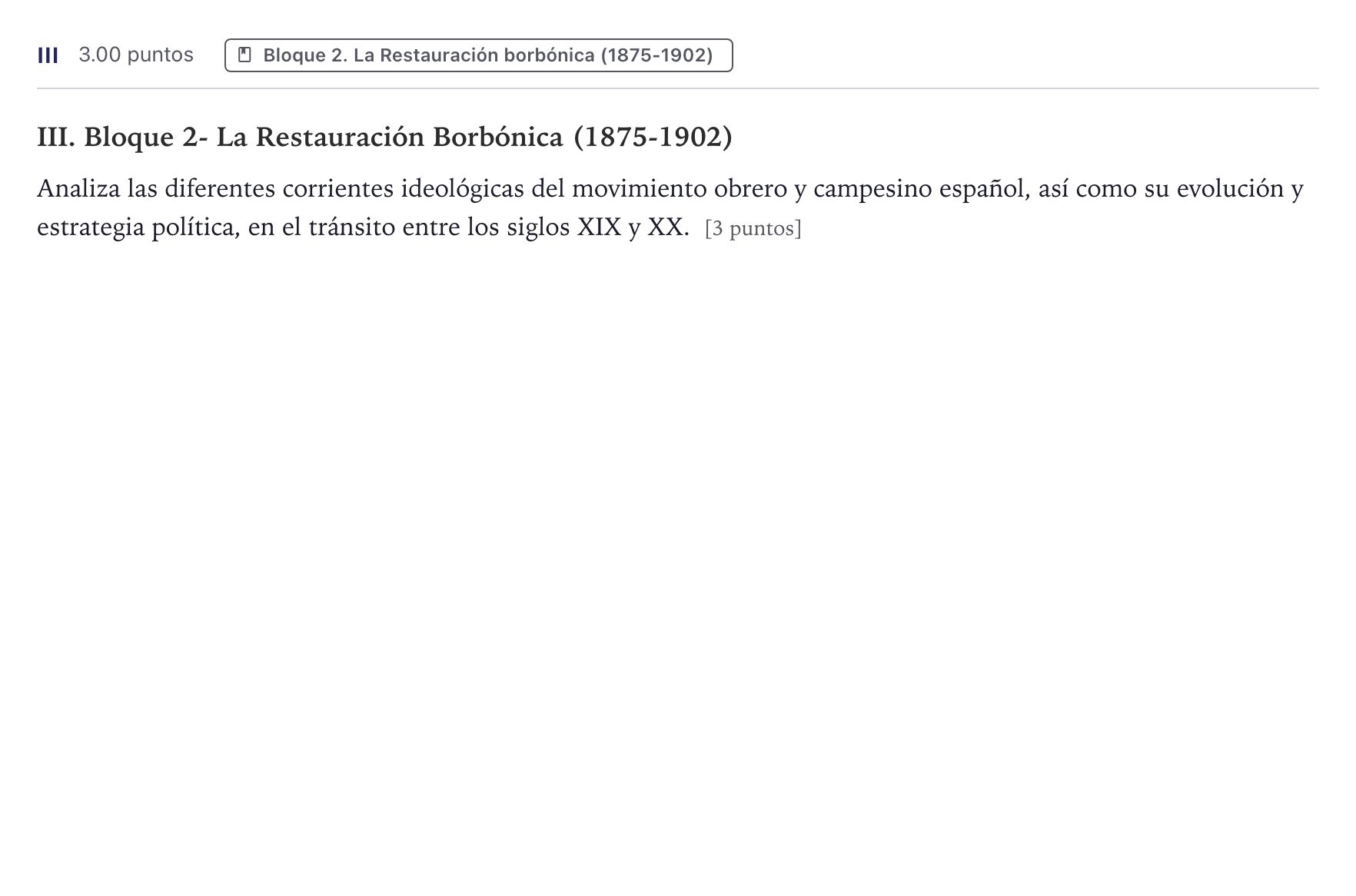 Enunciado: Ejercicio III · Historia de España PAU Canarias Julio 2026