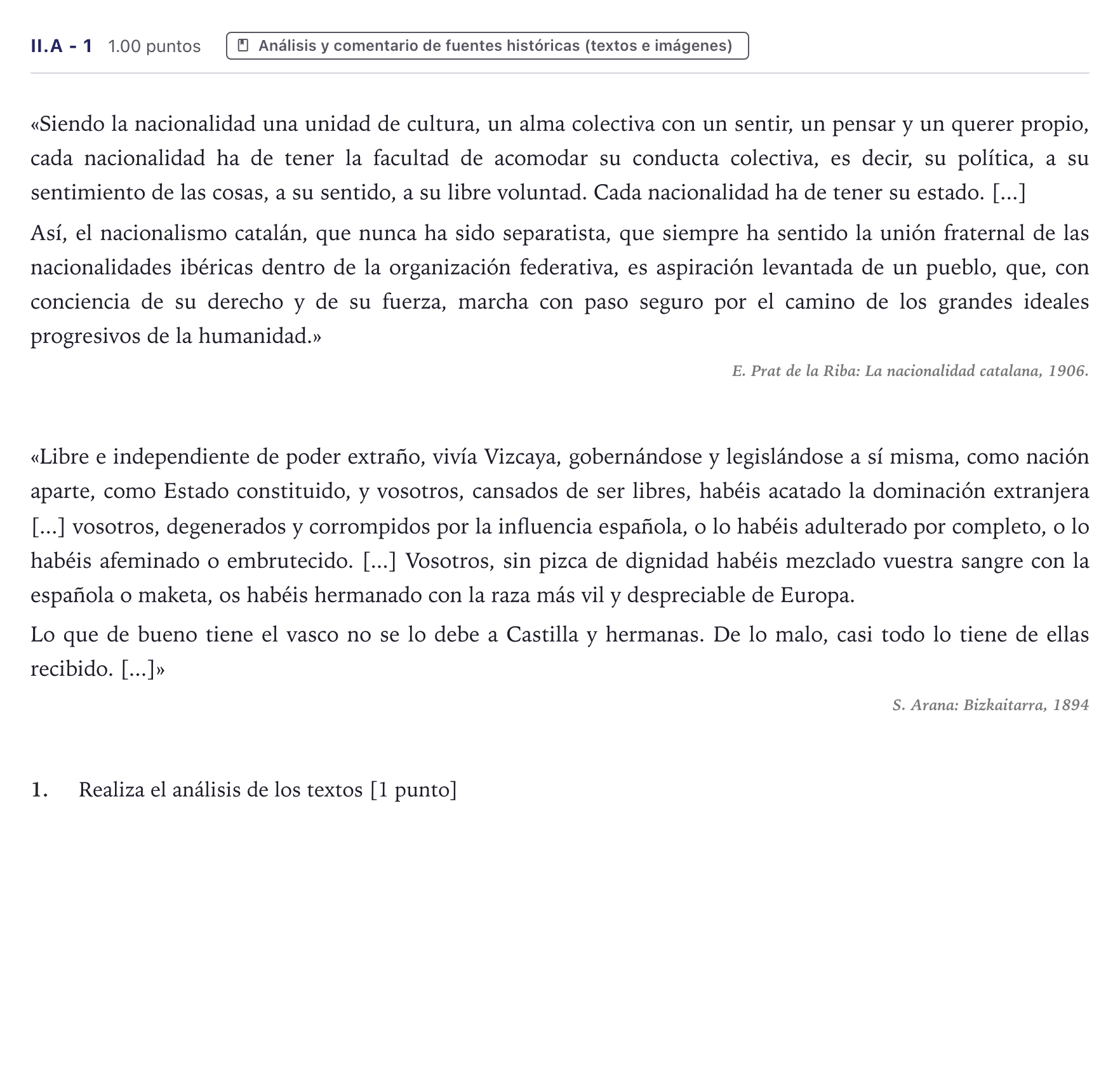 Enunciado: Ejercicio II.A - 1 · Historia de España PAU Canarias Julio (Reserva) 2026