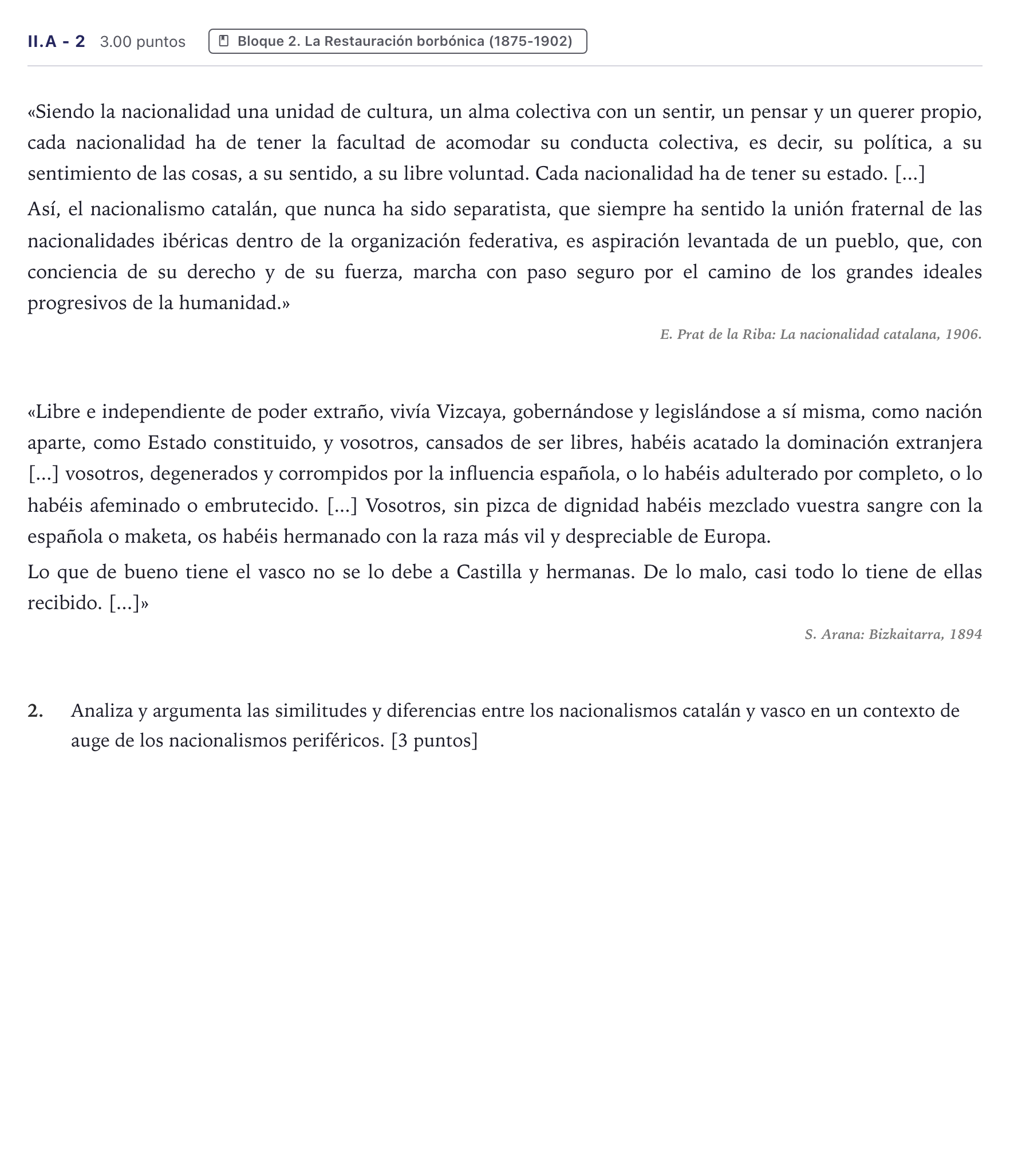 Enunciado: Ejercicio II.A - 2 · Historia de España PAU Canarias Julio (Reserva) 2026