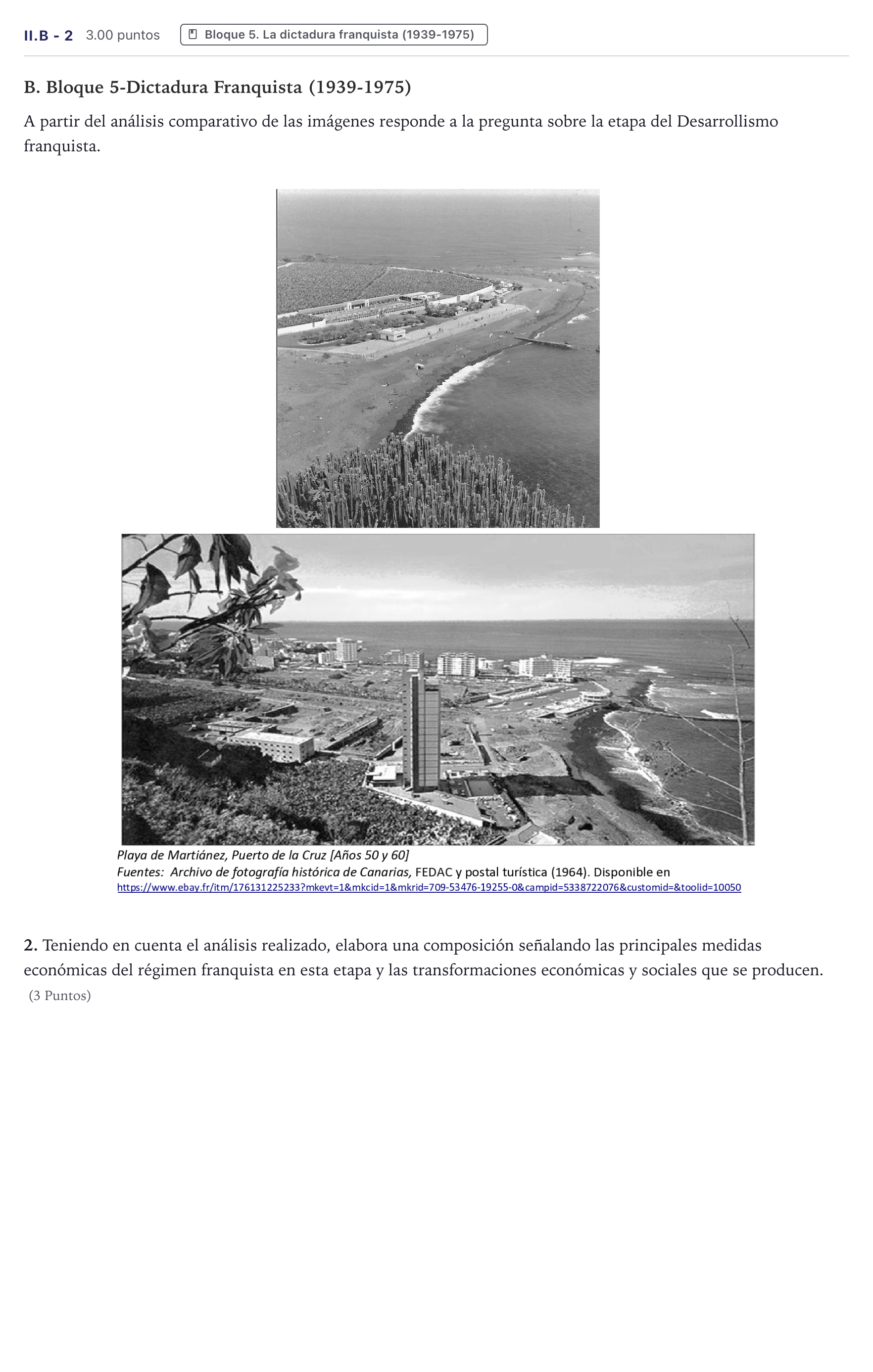 Enunciado: Ejercicio II.B - 2 · Historia de España PAU Canarias Julio (Reserva) 2026