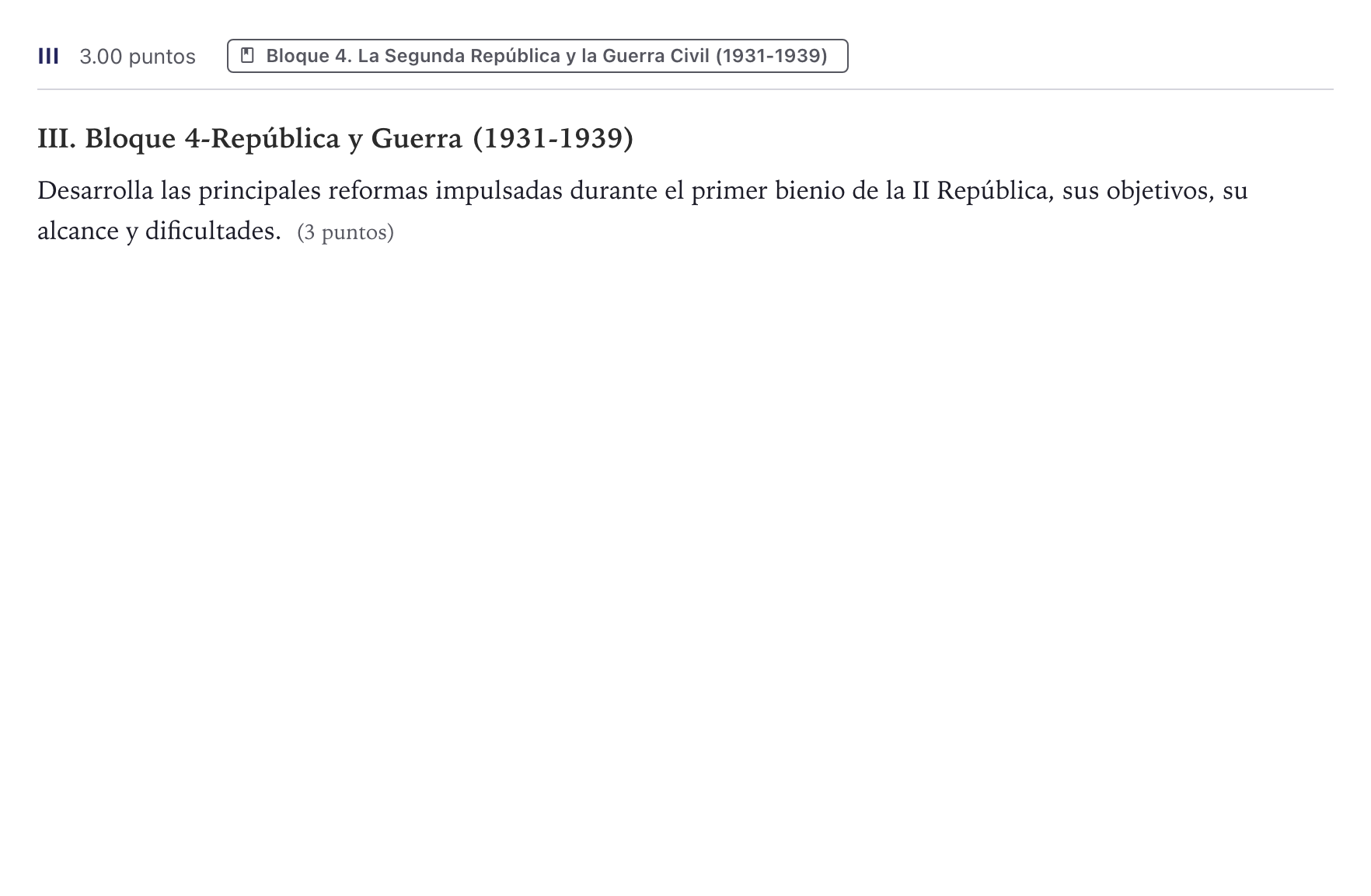 Enunciado: Ejercicio III · Historia de España PAU Canarias Julio (Reserva) 2026