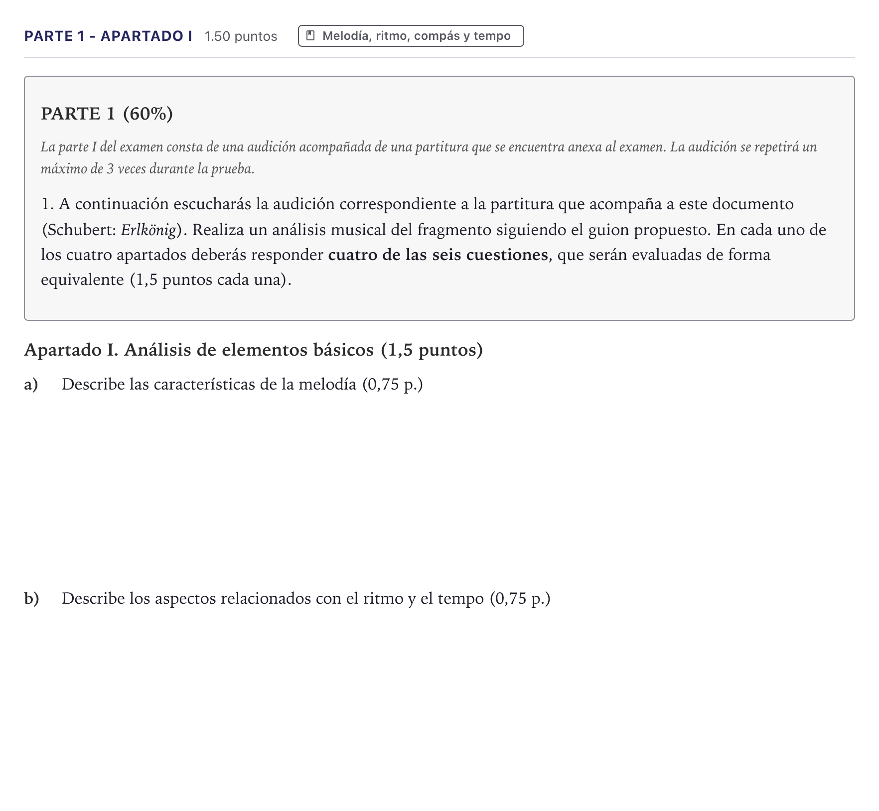 Enunciado: Ejercicio Parte 1 - Apartado I · Análisis Musical II PAU Canarias Julio 2026