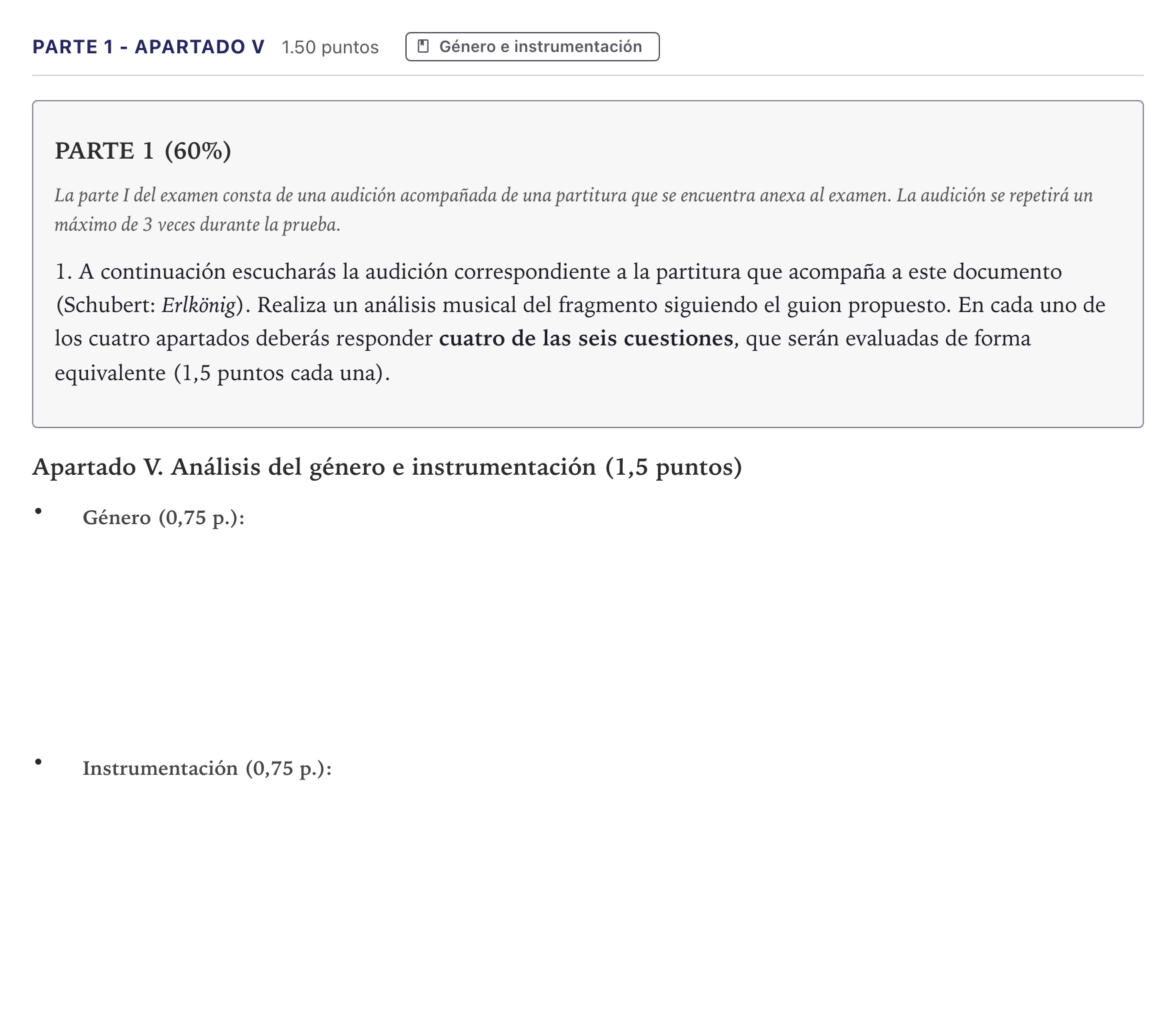 Enunciado: Ejercicio Parte 1 - Apartado V · Análisis Musical II PAU Canarias Julio 2026