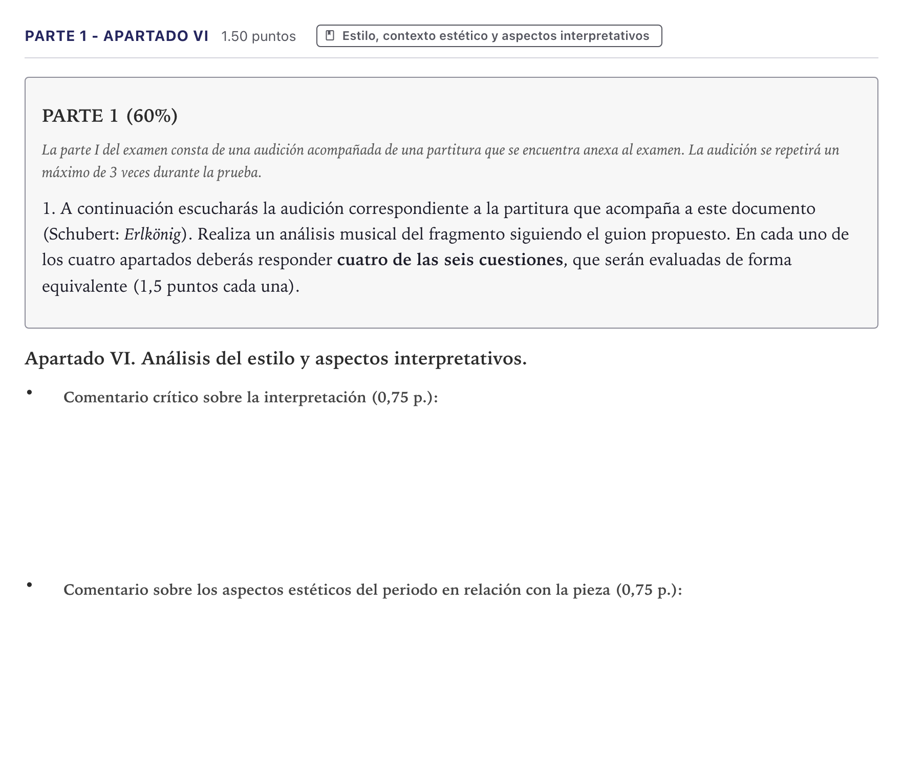 Enunciado: Ejercicio Parte 1 - Apartado VI · Análisis Musical II PAU Canarias Julio 2026