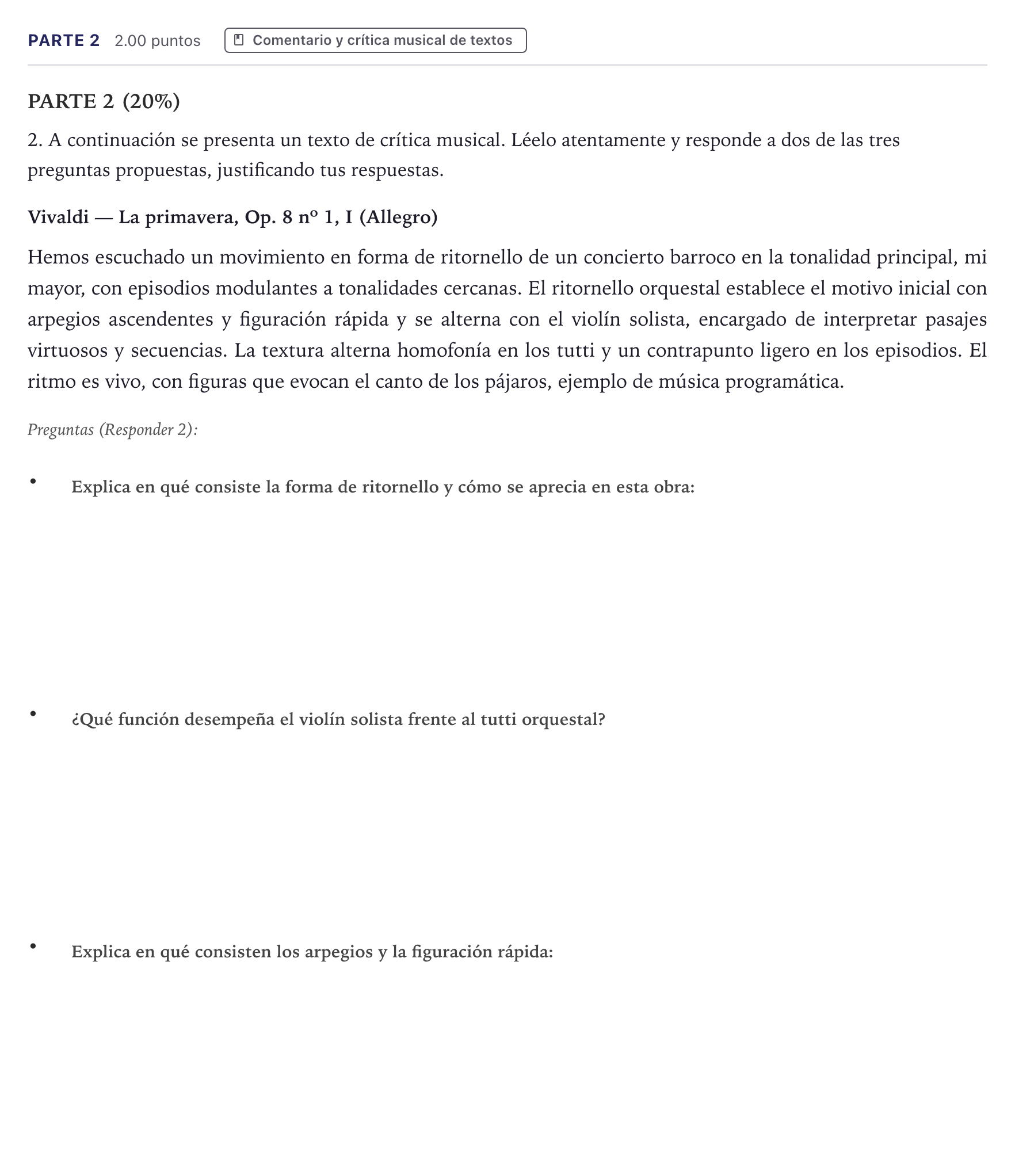 Enunciado: Ejercicio Parte 2 · Análisis Musical II PAU Canarias Julio 2026