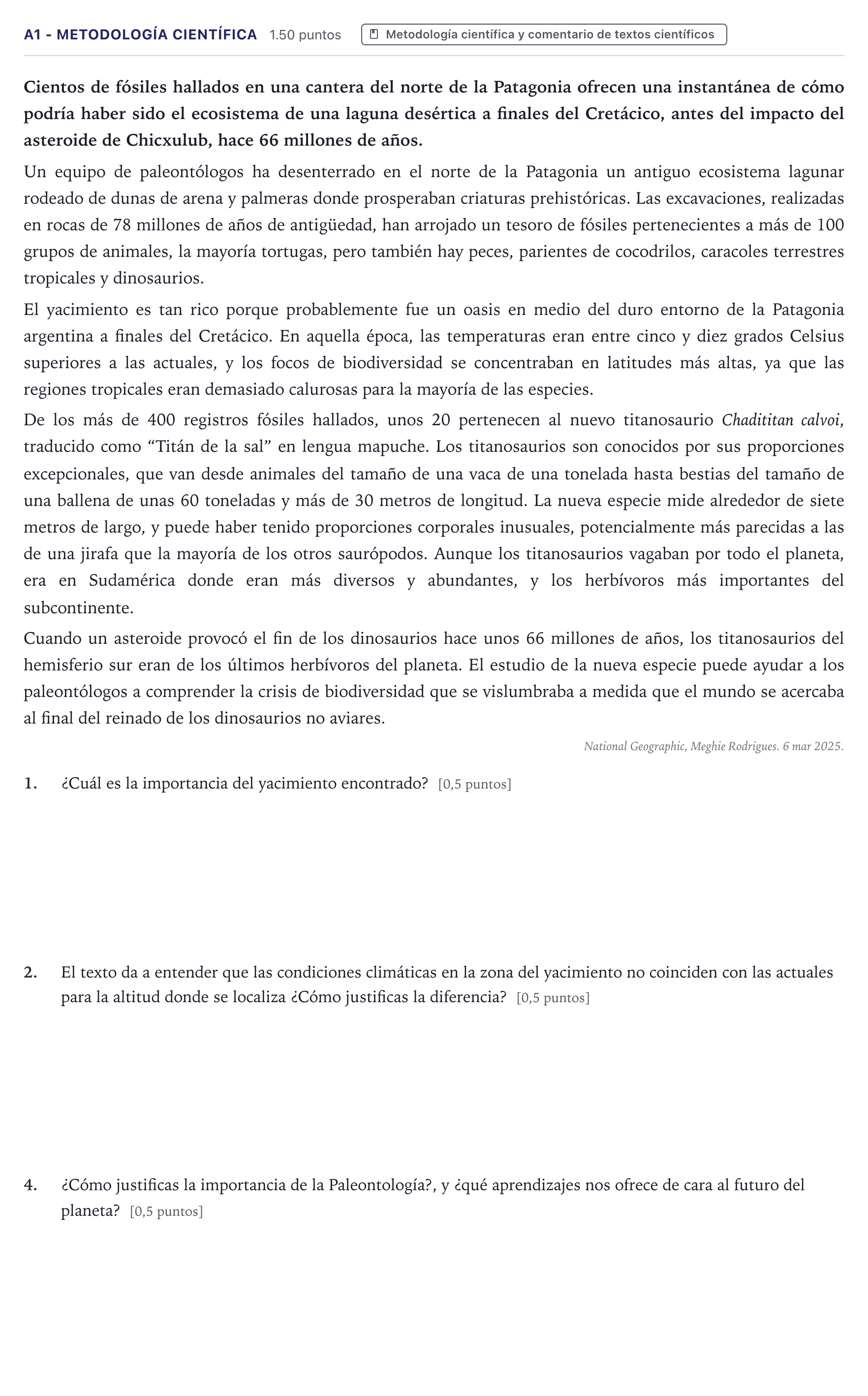 Enunciado: Ejercicio A1 - Metodología científica · Ciencias Generales PAU Canarias Julio (Ciencias) 2026