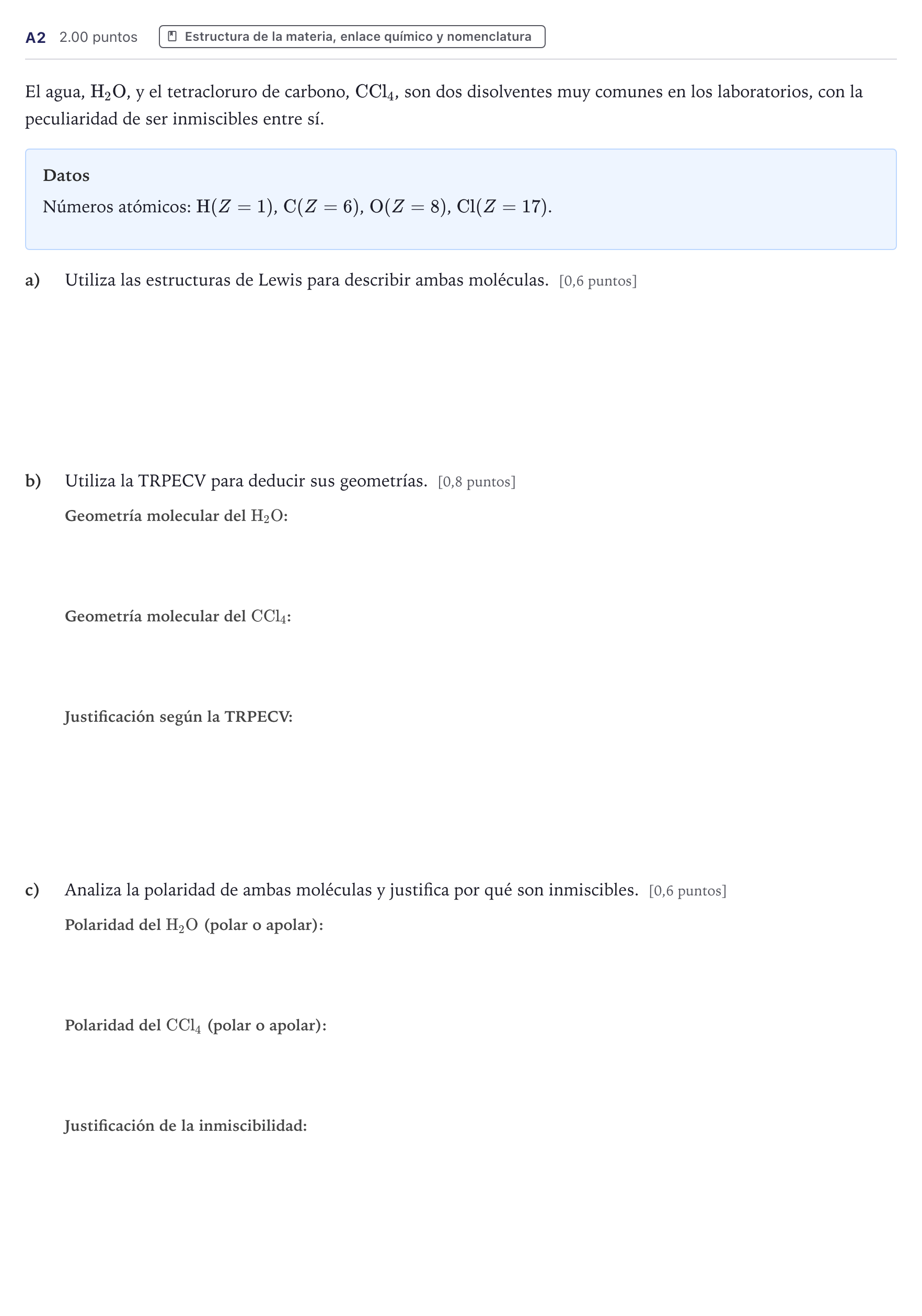 Enunciado: Ejercicio A2 · Ciencias Generales PAU Canarias Julio (Ciencias) 2026