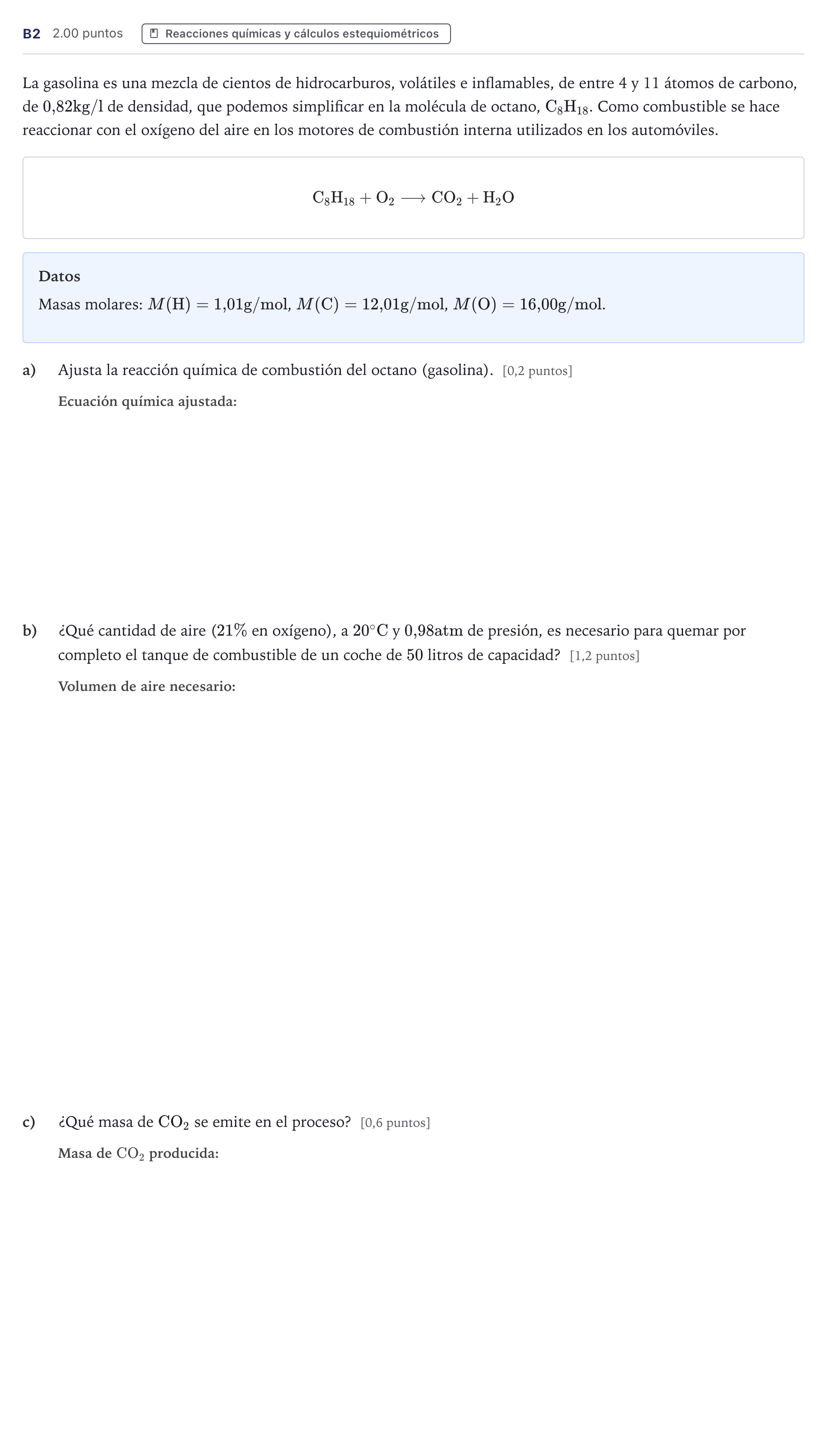 Enunciado: Ejercicio B2 · Ciencias Generales PAU Canarias Julio (Ciencias) 2026