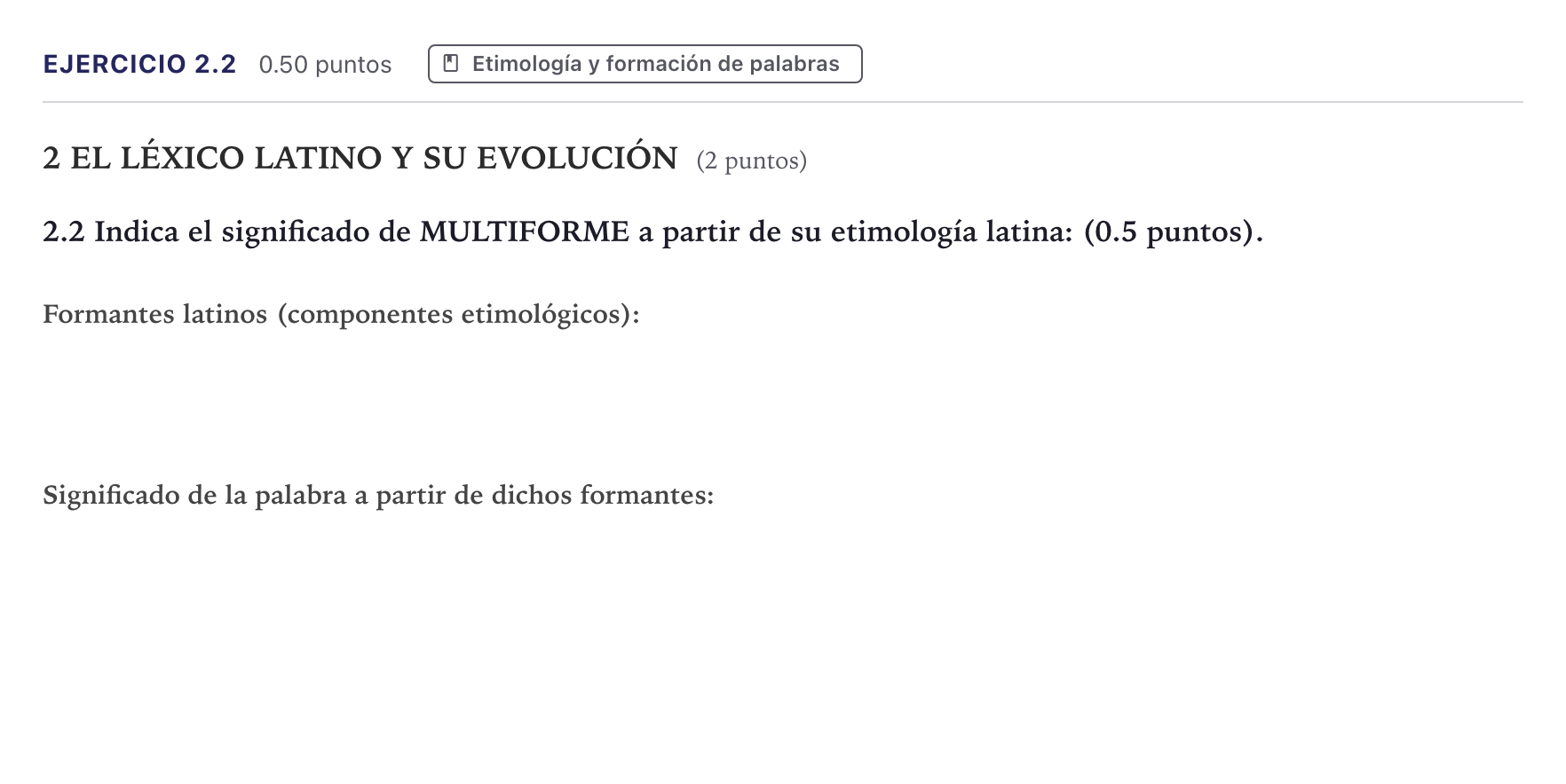 Enunciado: Ejercicio 2.2 · Latín II PAU Canarias Julio 2026
