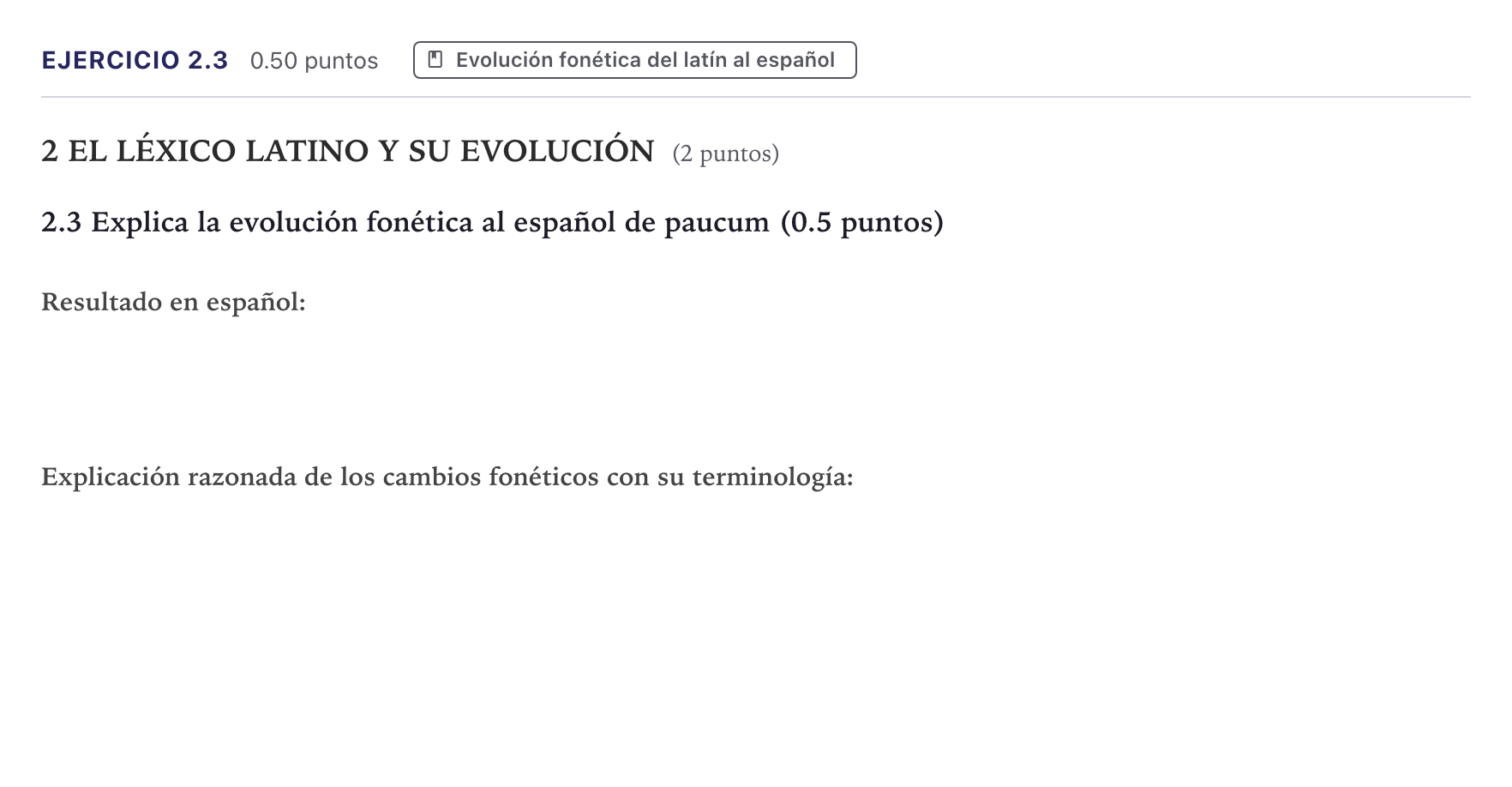 Enunciado: Ejercicio 2.3 · Latín II PAU Canarias Julio 2026