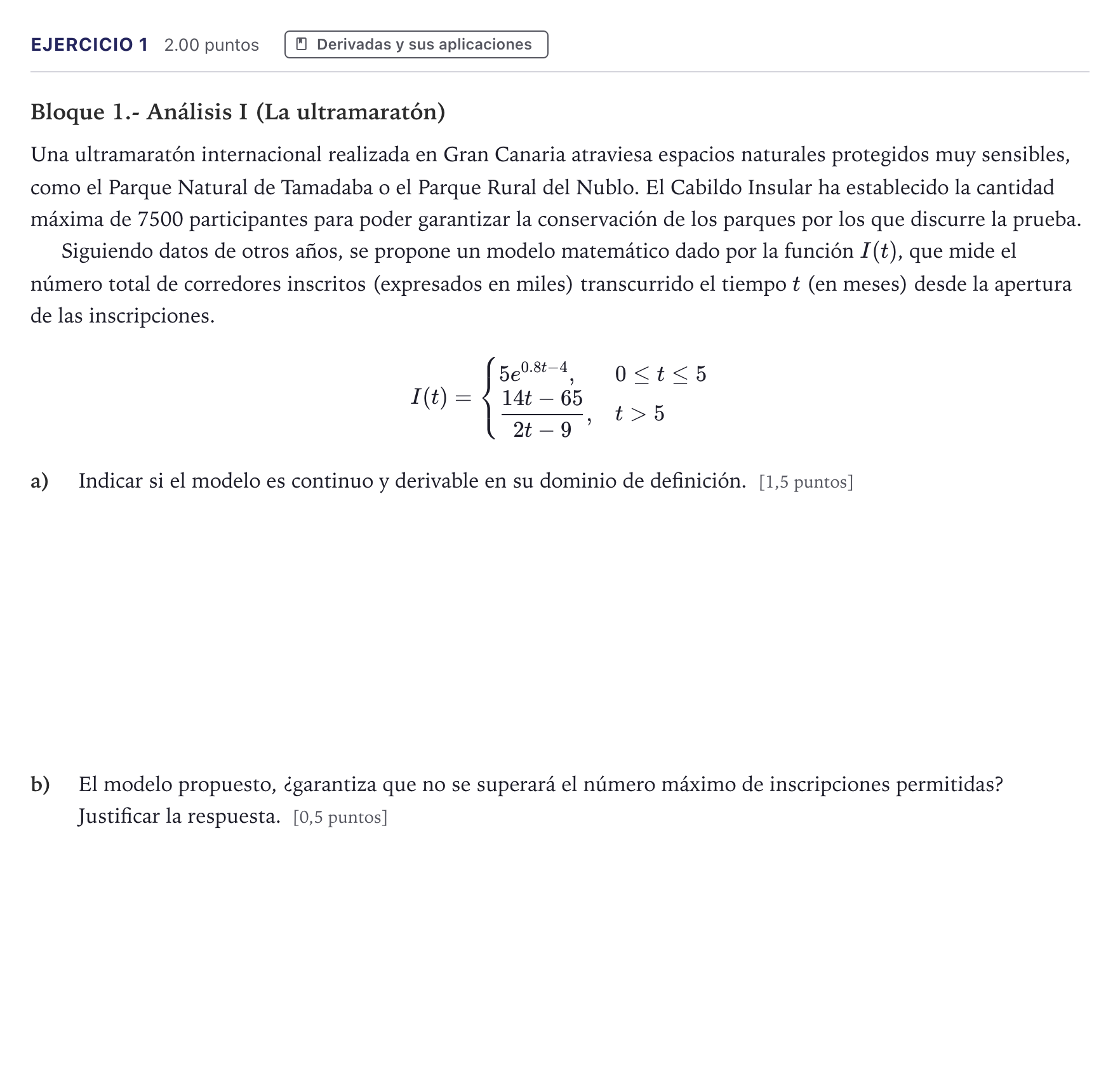Enunciado: Problema 1 · Matemáticas II PAU Canarias Julio 2026