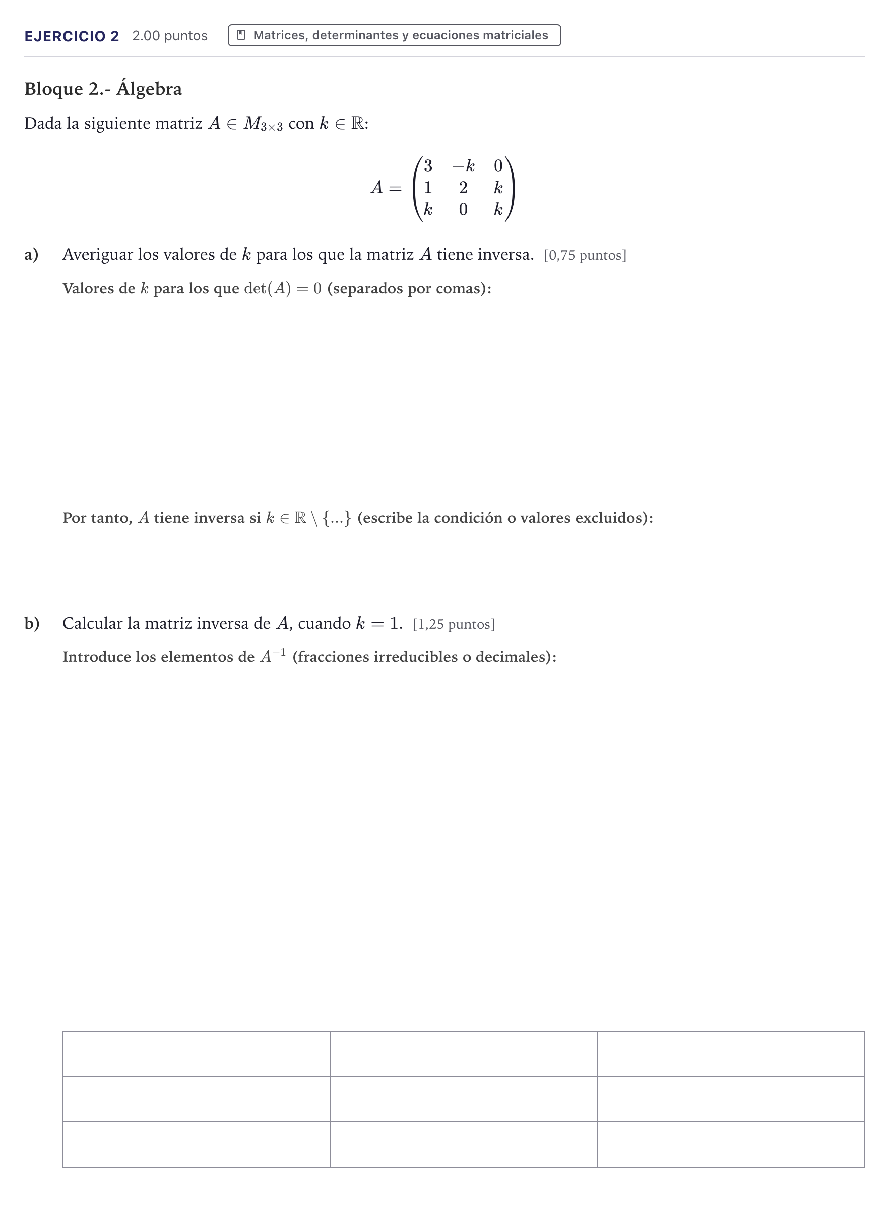 Enunciado: Problema 2 · Matemáticas II PAU Canarias Julio 2026