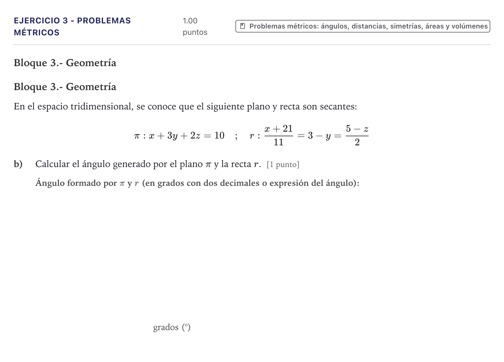 Enunciado: Ejercicio 3 - Problemas métricos · Matemáticas II PAU Canarias Julio 2026