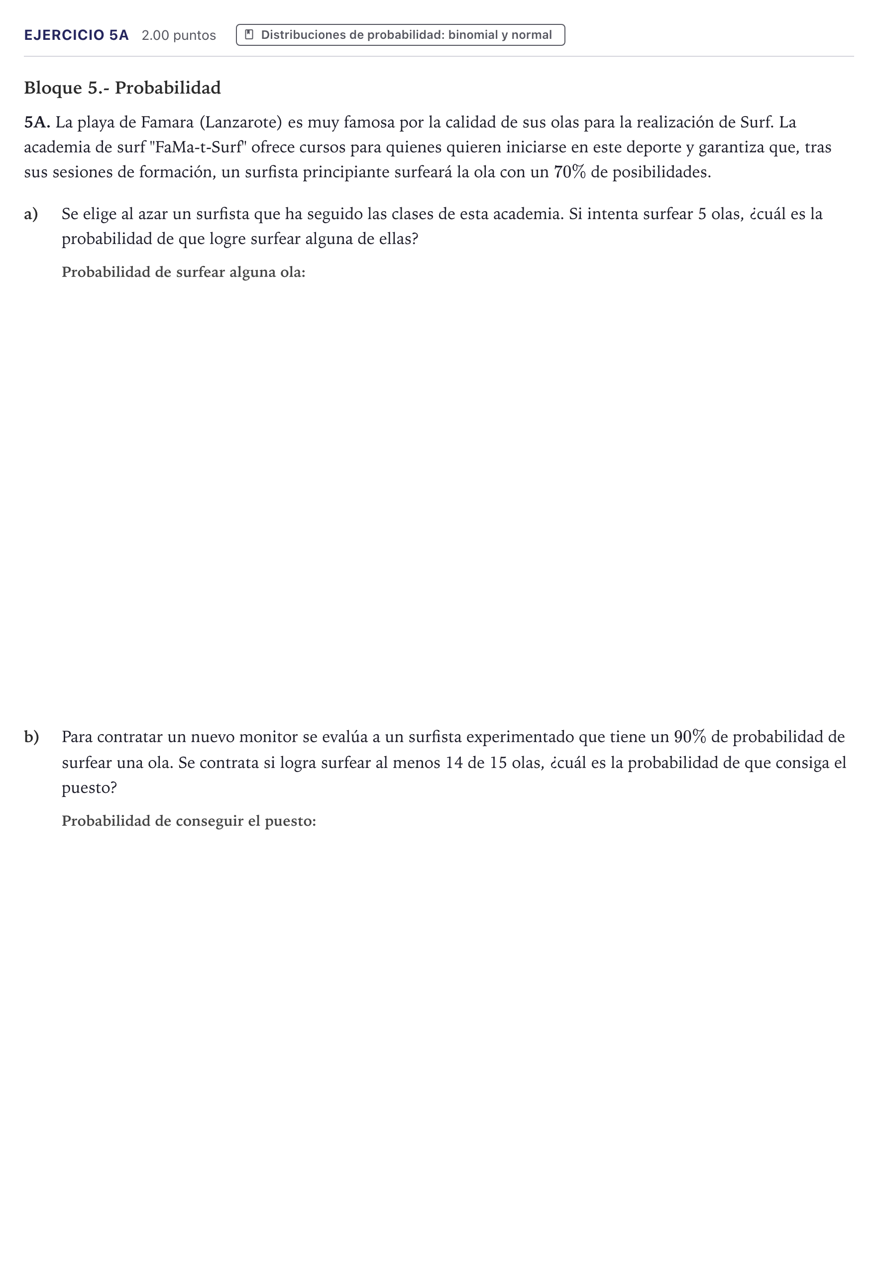 Enunciado: Ejercicio 5A · Matemáticas II PAU Canarias Julio 2026