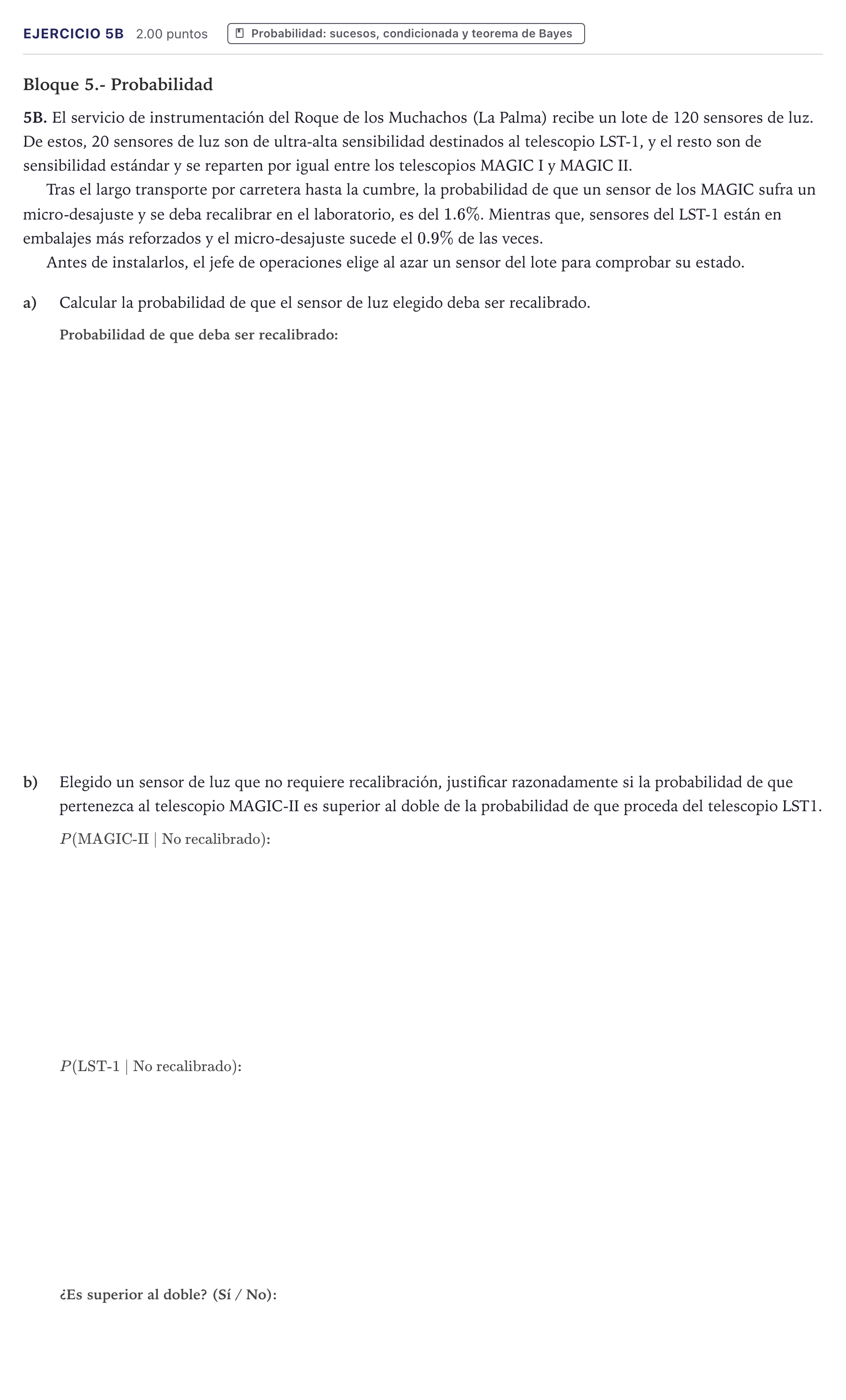Enunciado: Ejercicio 5B · Matemáticas II PAU Canarias Julio 2026