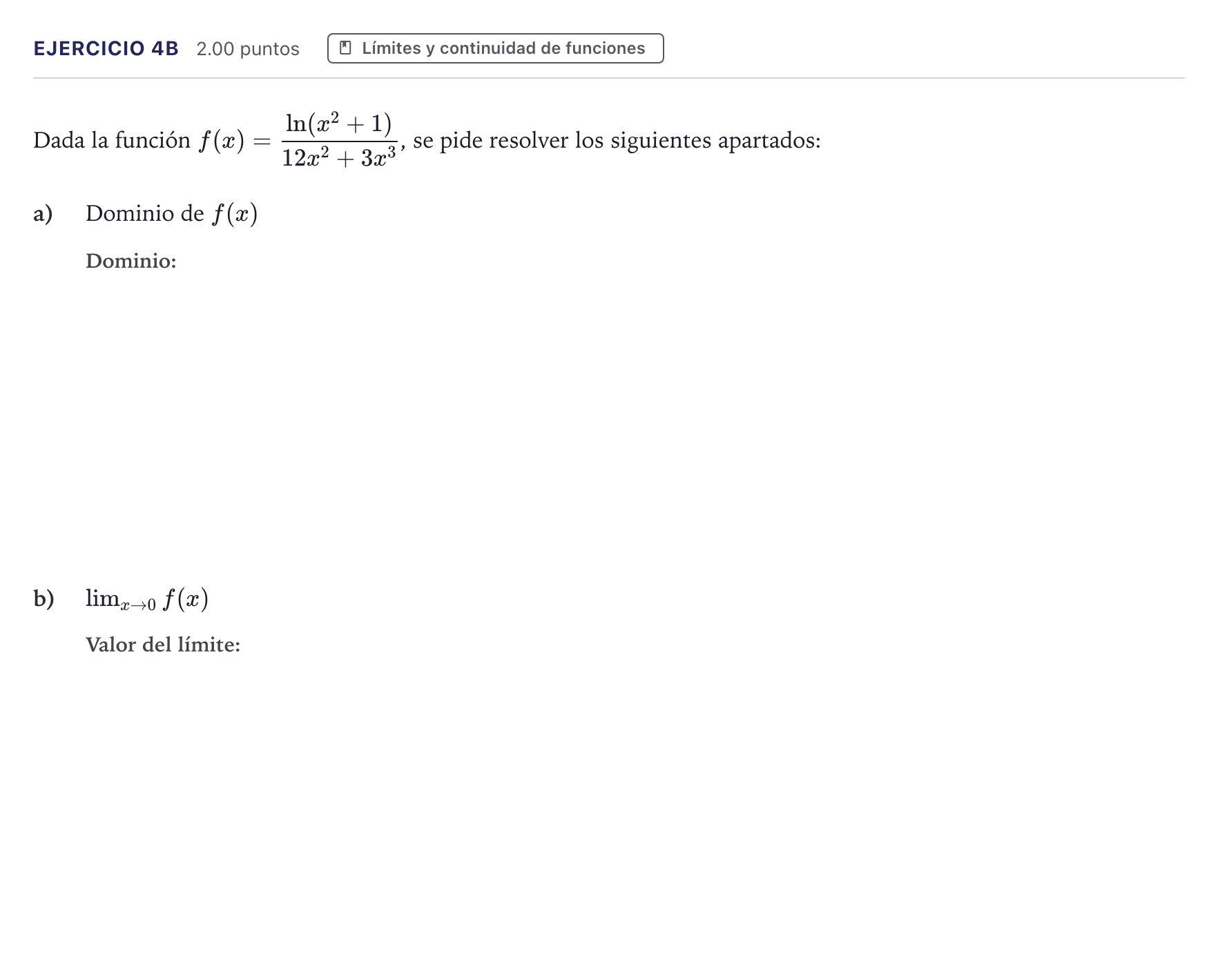 Enunciado: Ejercicio 4B · Matemáticas II PAU Canarias Julio (Reserva) 2026