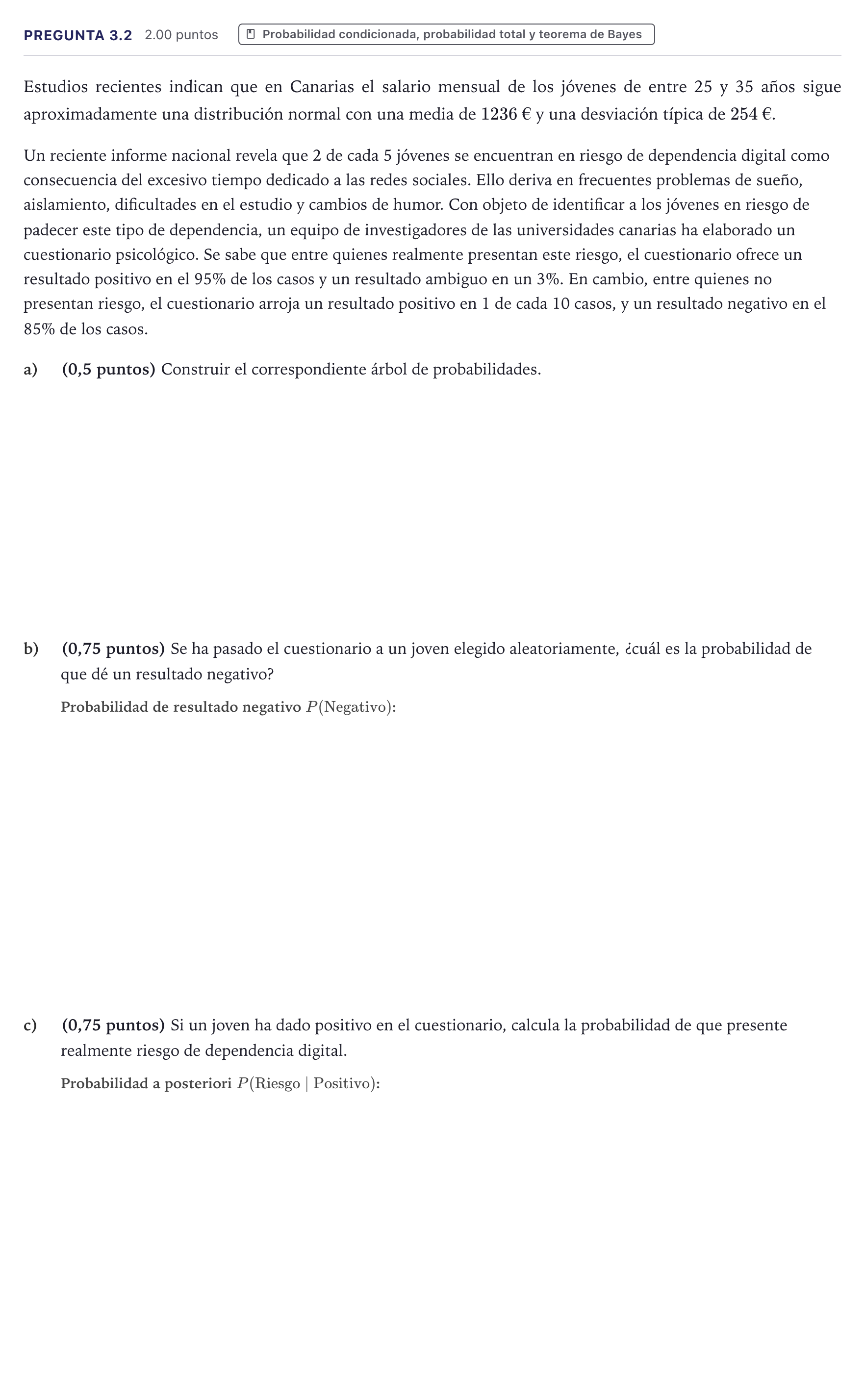 Enunciado: Pregunta 3.2 · Matemáticas aplicadas a las Ciencias Sociales II PAU Canarias Julio 2026