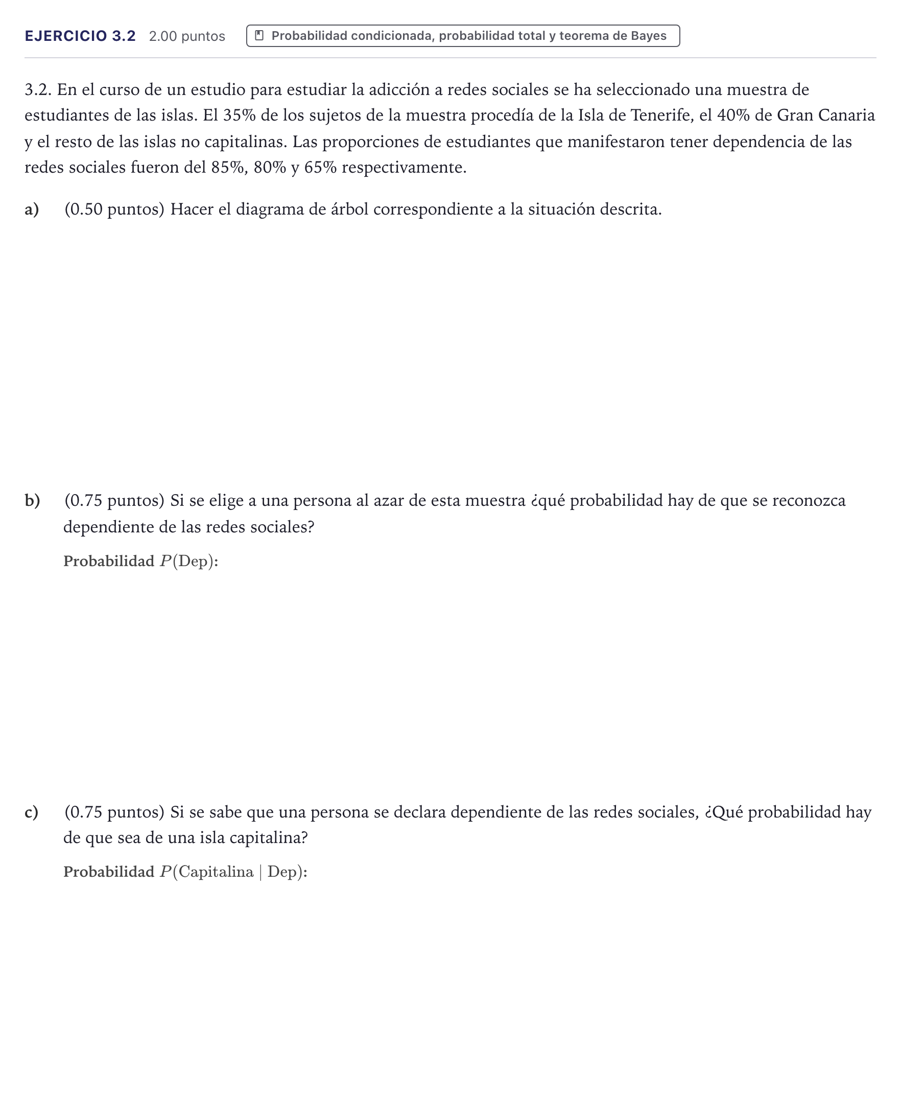 Enunciado: Ejercicio 3.2 · Matemáticas aplicadas a las Ciencias Sociales II PAU Canarias Julio (Reserva) 2026