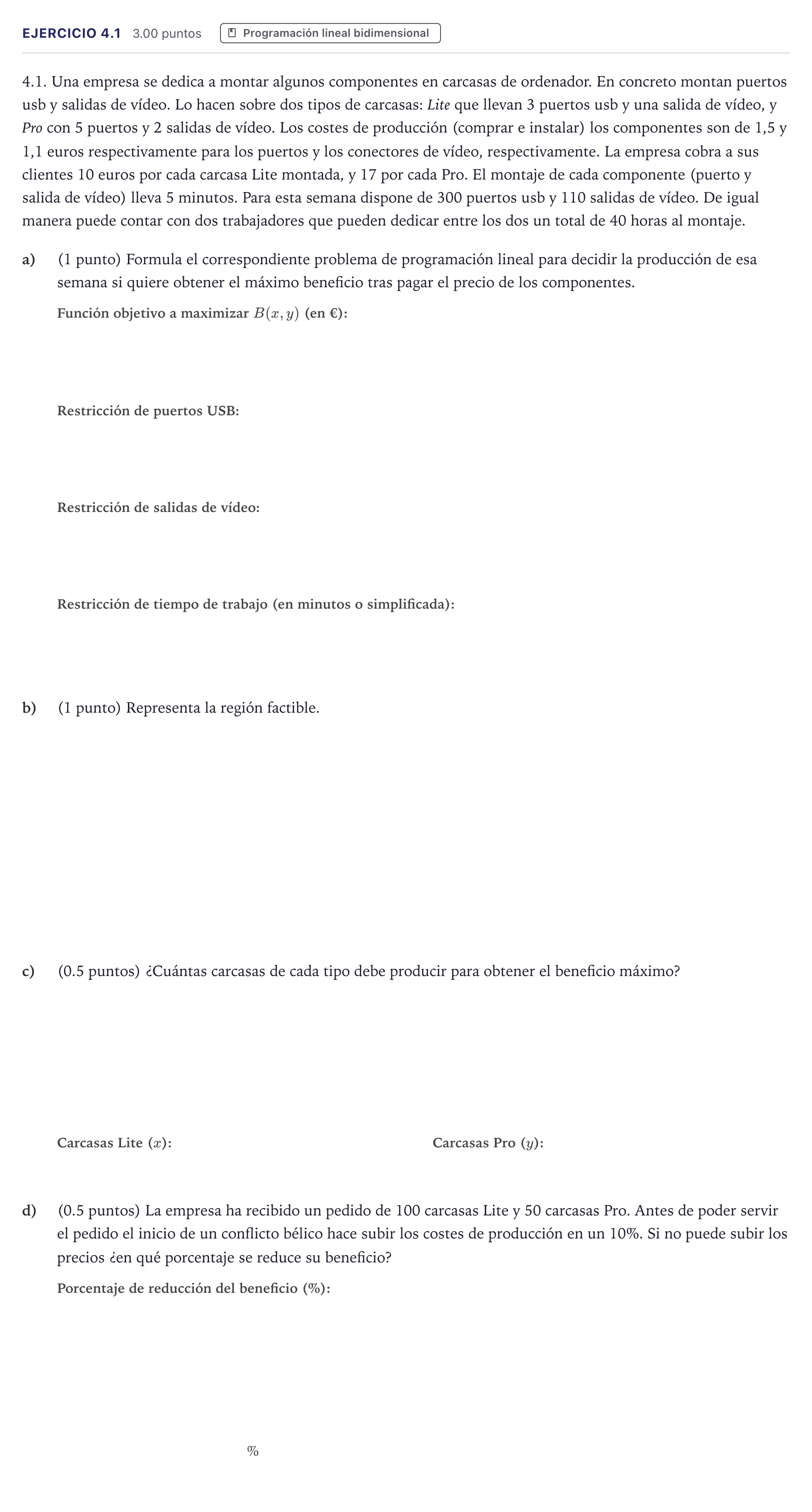 Enunciado: Ejercicio 4.1 · Matemáticas aplicadas a las Ciencias Sociales II PAU Canarias Julio (Reserva) 2026