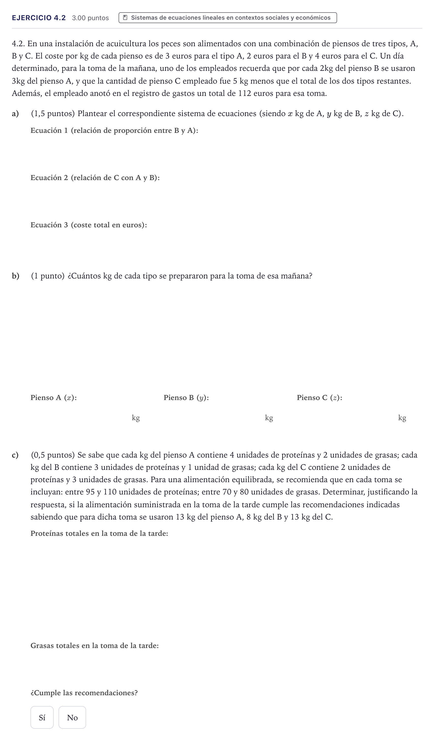 Enunciado: Ejercicio 4.2 · Matemáticas aplicadas a las Ciencias Sociales II PAU Canarias Julio (Reserva) 2026