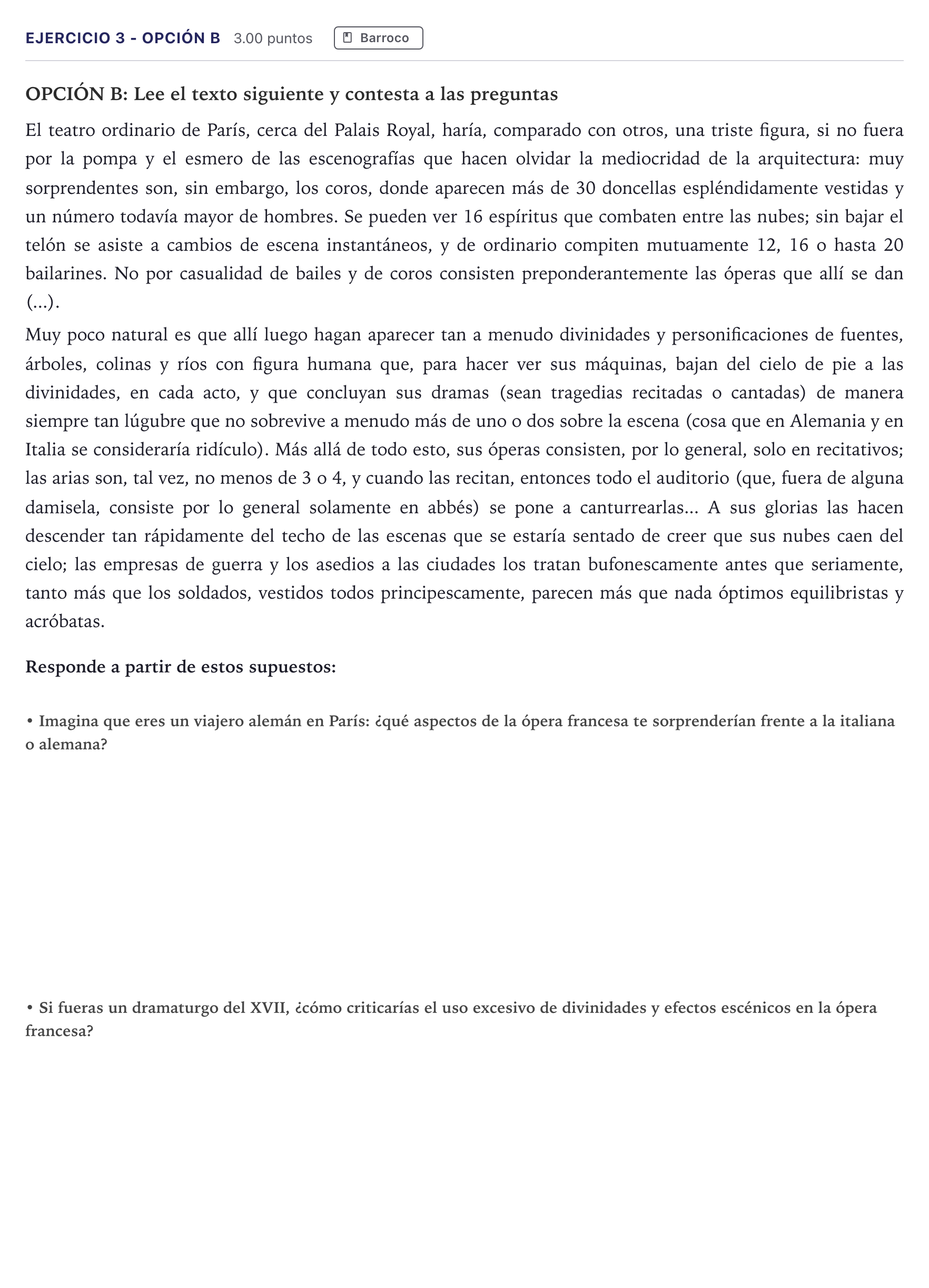 Enunciado: Ejercicio 3 - Opción B · Historia de la Música y la Danza PAU Canarias Julio 2026