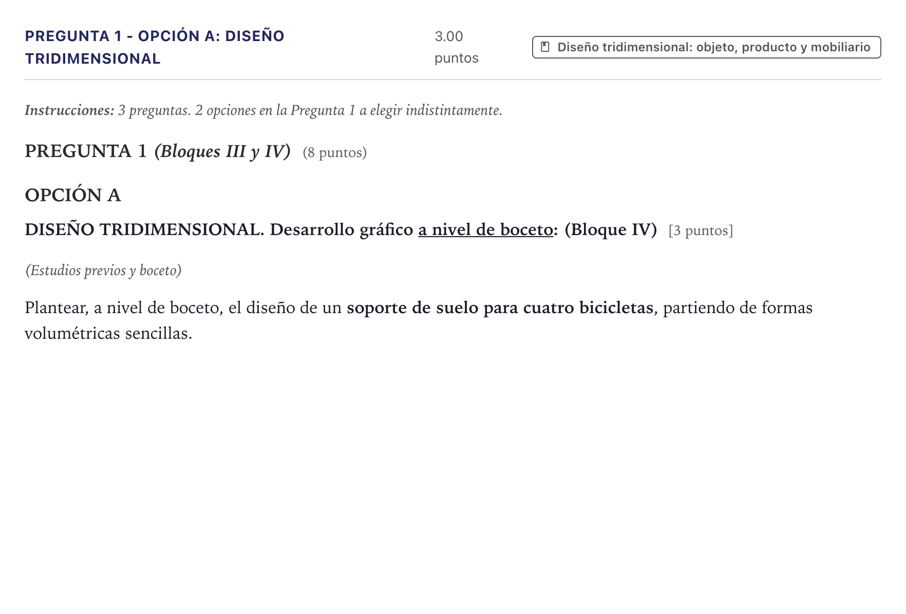 Enunciado: Pregunta 1 - Opción A: Diseño tridimensional · Diseño PAU Canarias Julio 2026