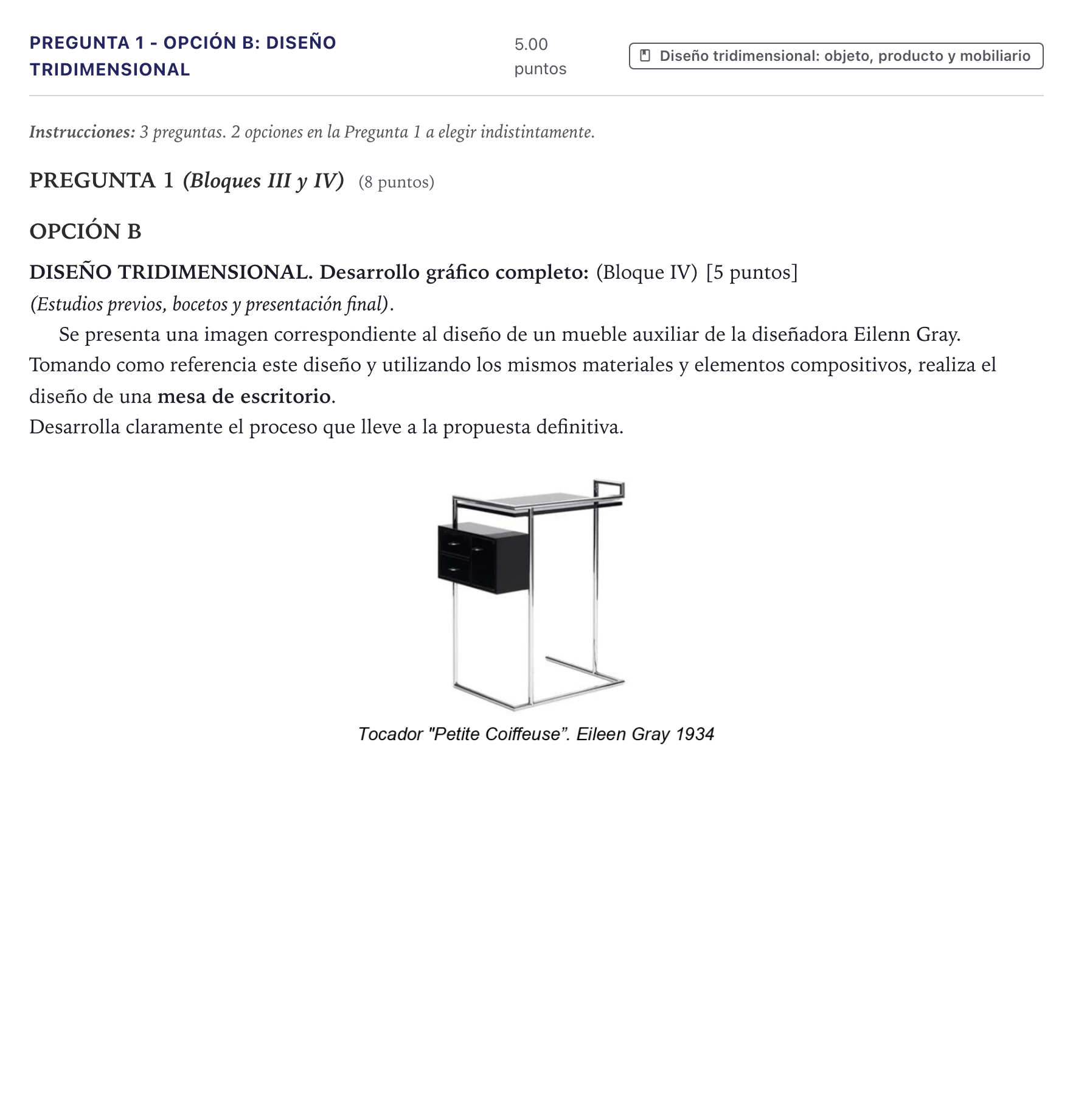 Enunciado: Pregunta 1 - Opción B: Diseño tridimensional · Diseño PAU Canarias Julio 2026