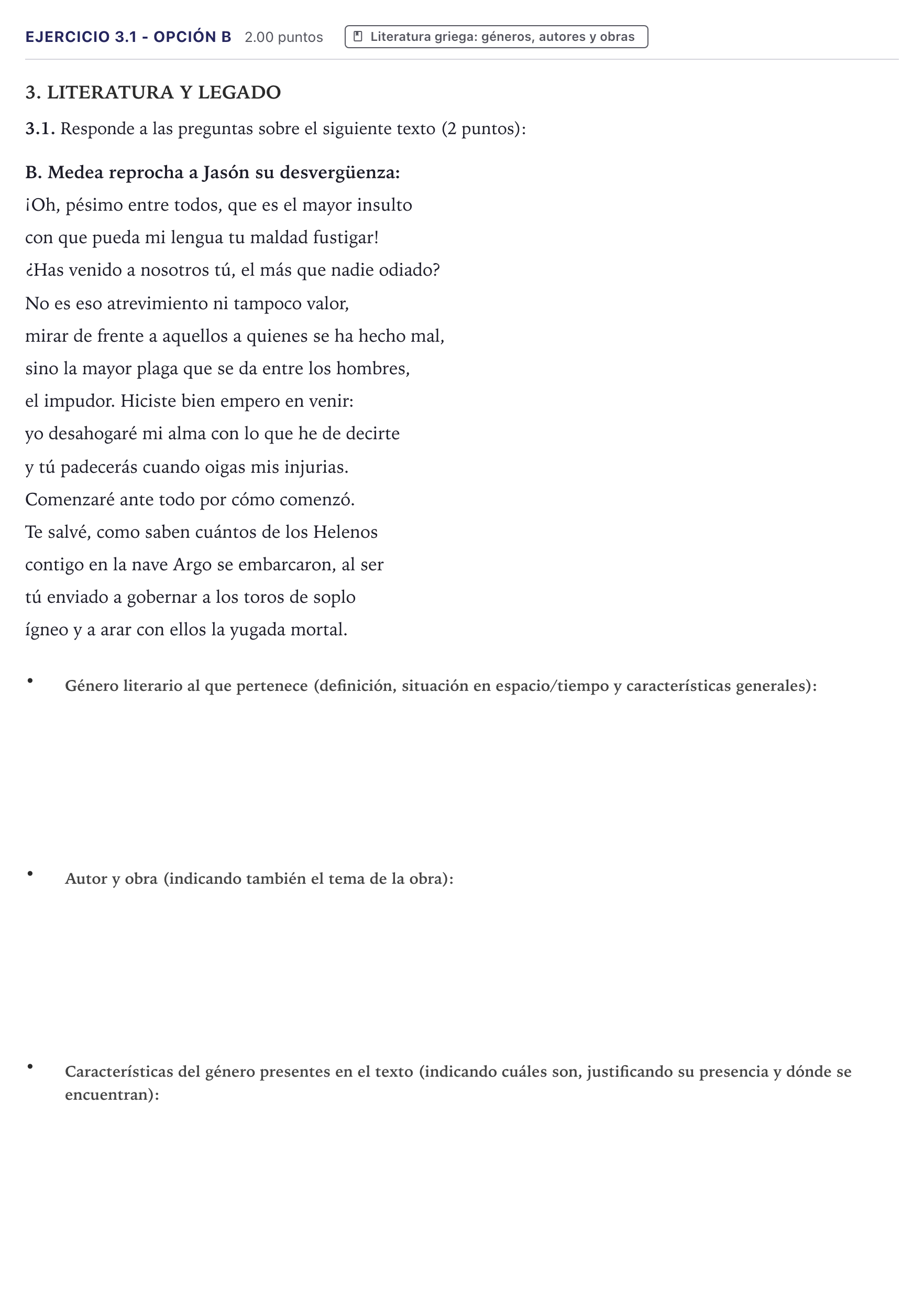 Enunciado: Ejercicio 3.1 - Opción B · Griego II PAU Canarias Julio 2026